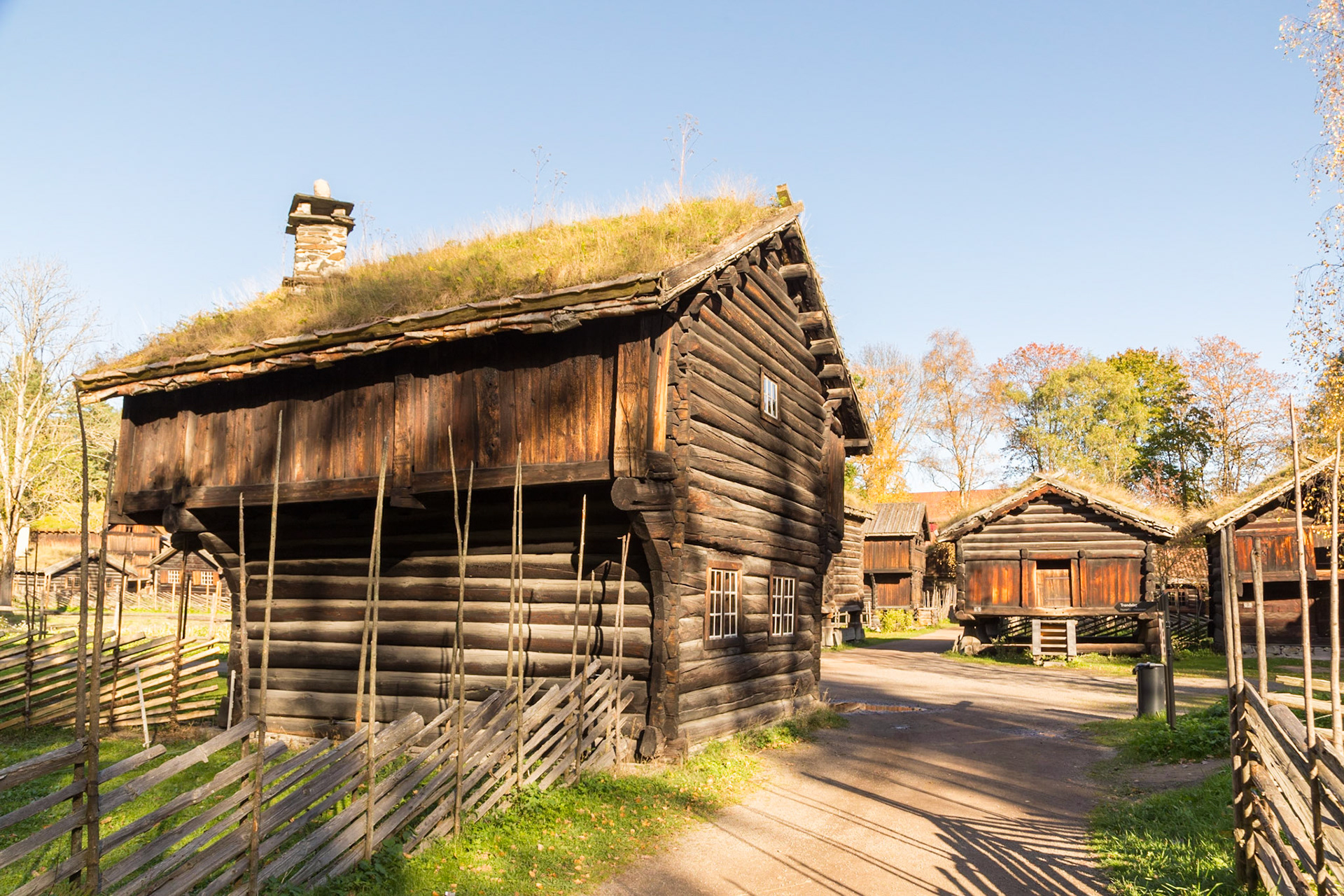 Buildings forming part of King Oscar II's Collection started in 1881 (reckoned to be the world's first open-air museum). In the Norsk Folkemuseum.