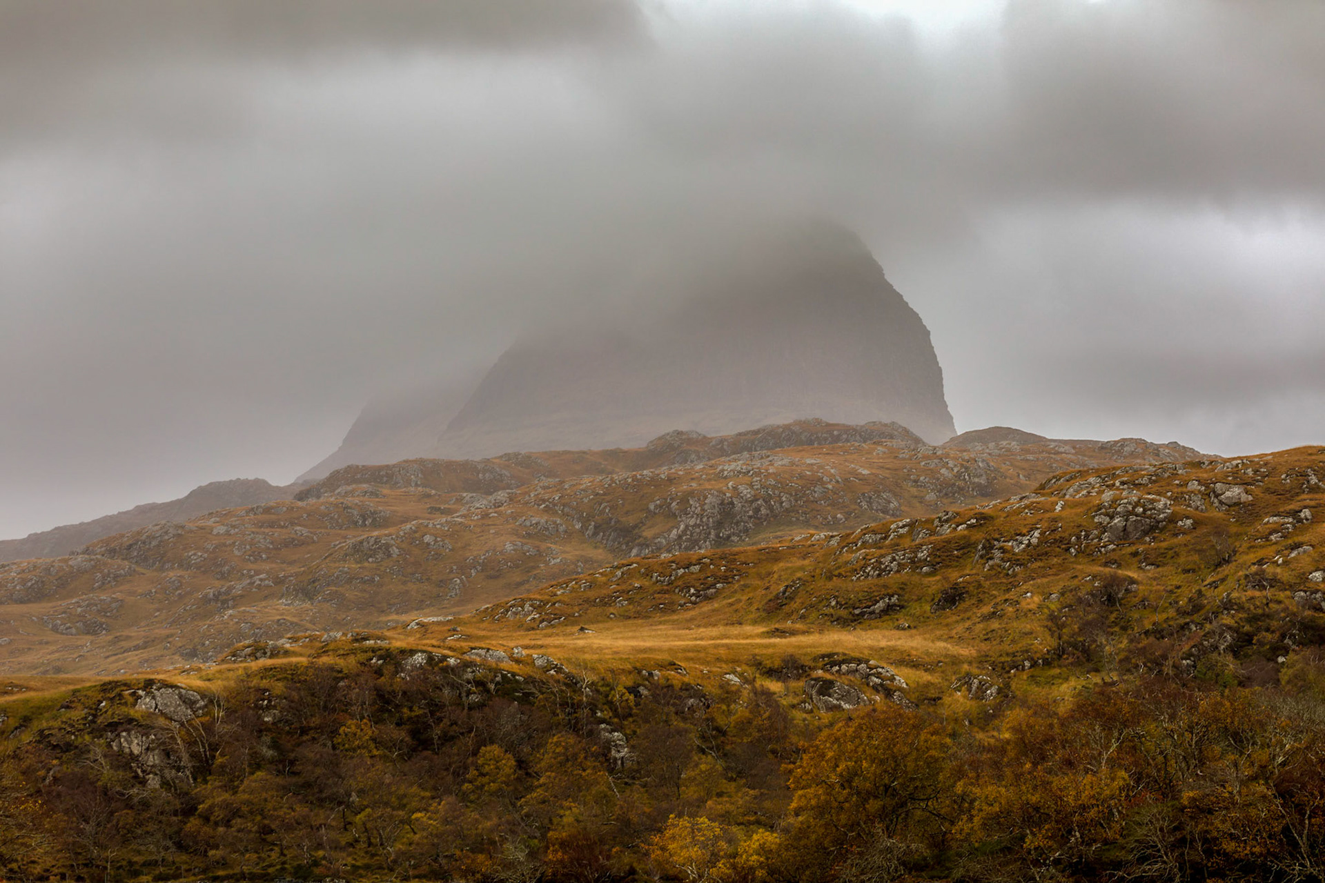 Cloud-shrouded Suilven, from Loch Druim Suardalain
