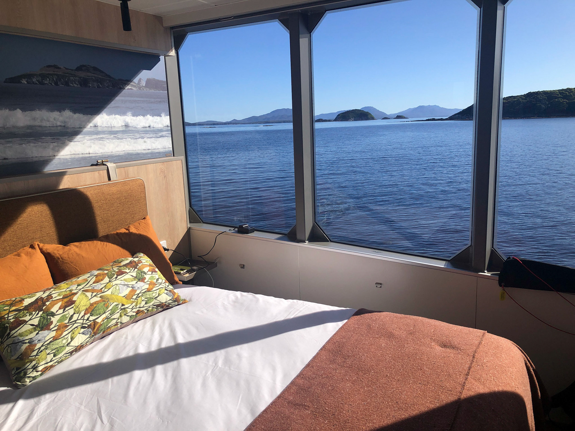 'Odalisque III', my cabin &amp; today's view in Spain Bay.