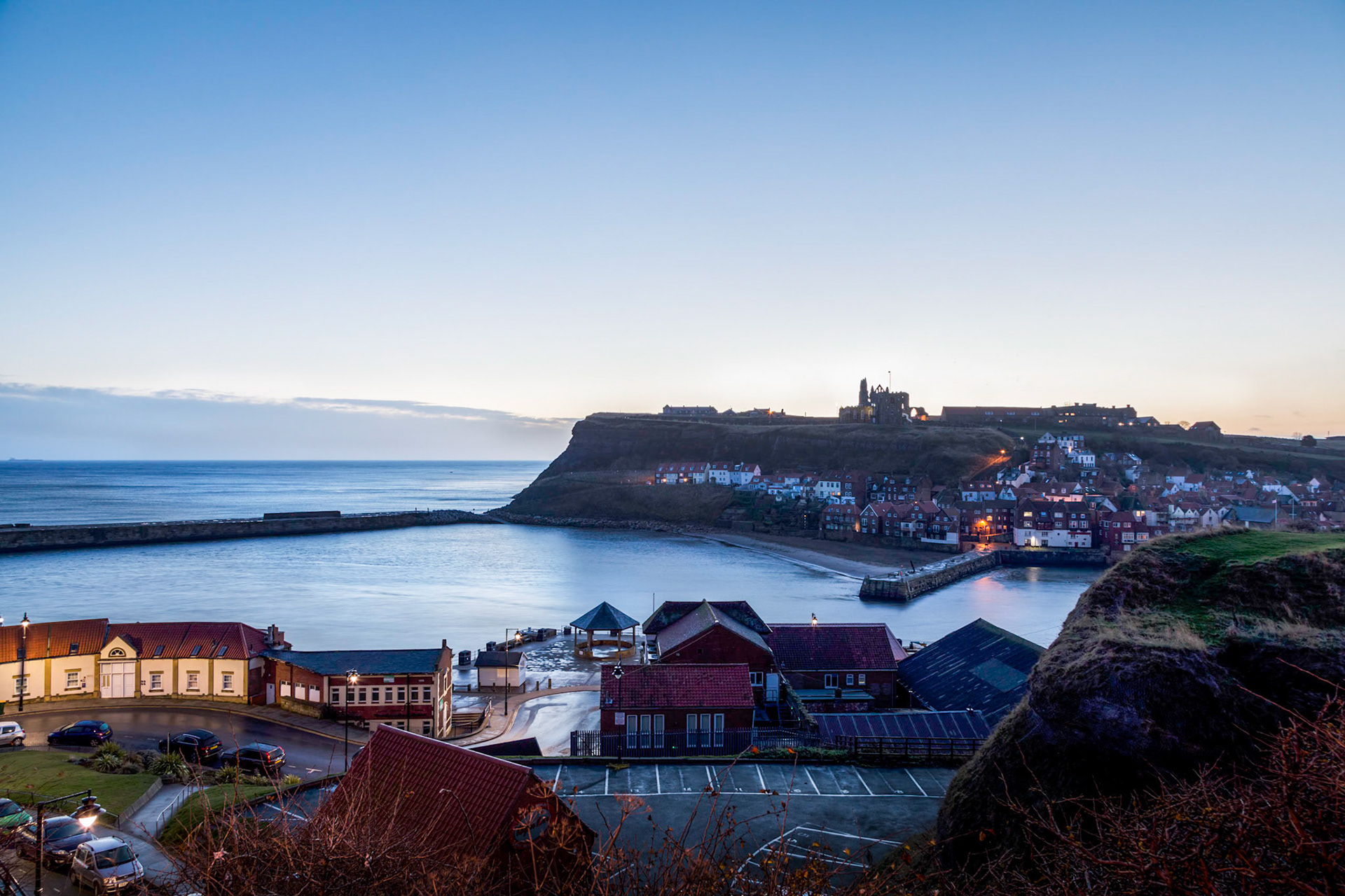 Dawn on the River Esk at Whitby harbour.