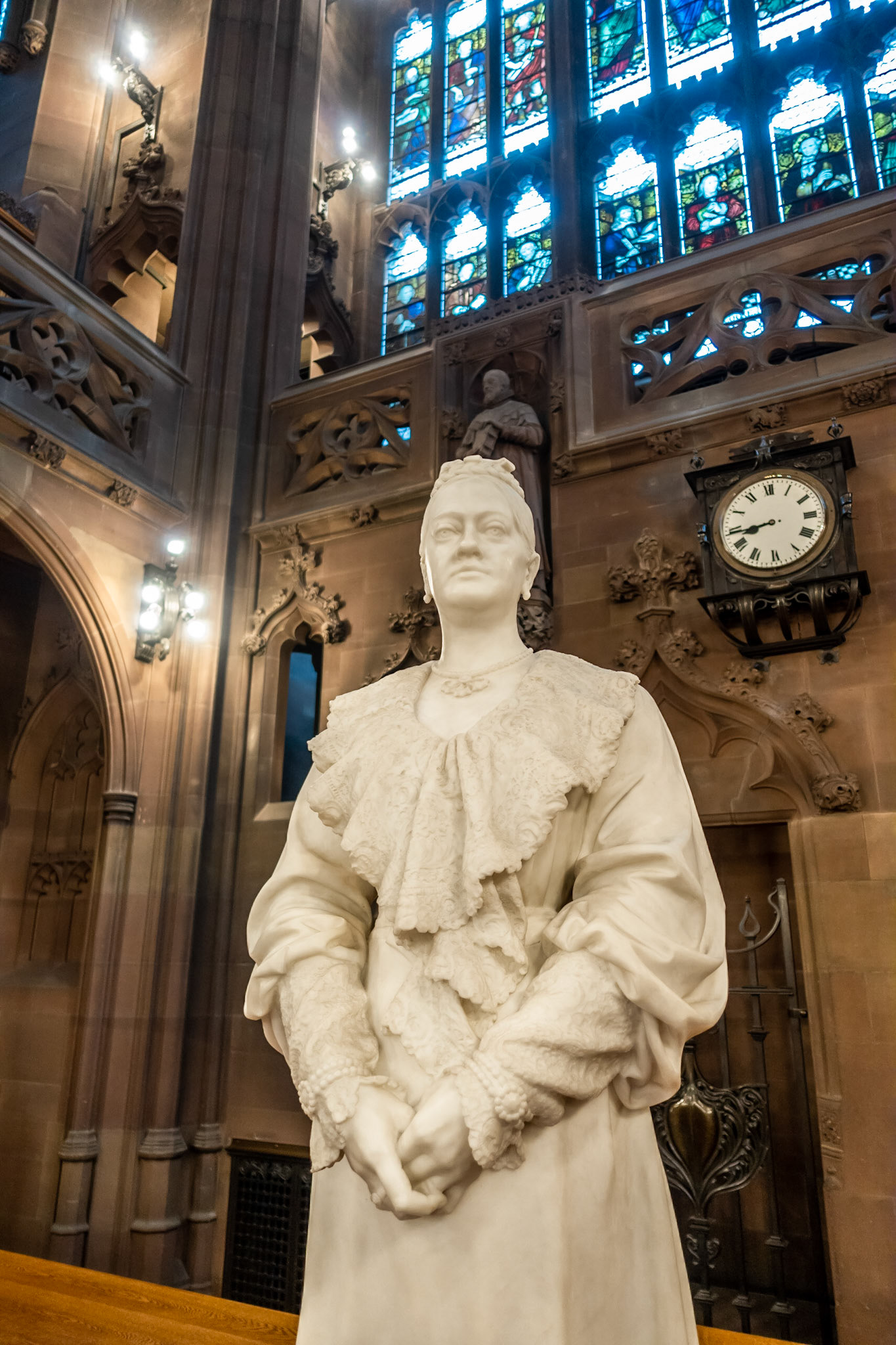 Statue of Enriqueta Rylands in the John Rylands Library, which opened to the public in 1900, was founded by Enriqueta Augustina Rylands in memory of her husband, John Rylands.