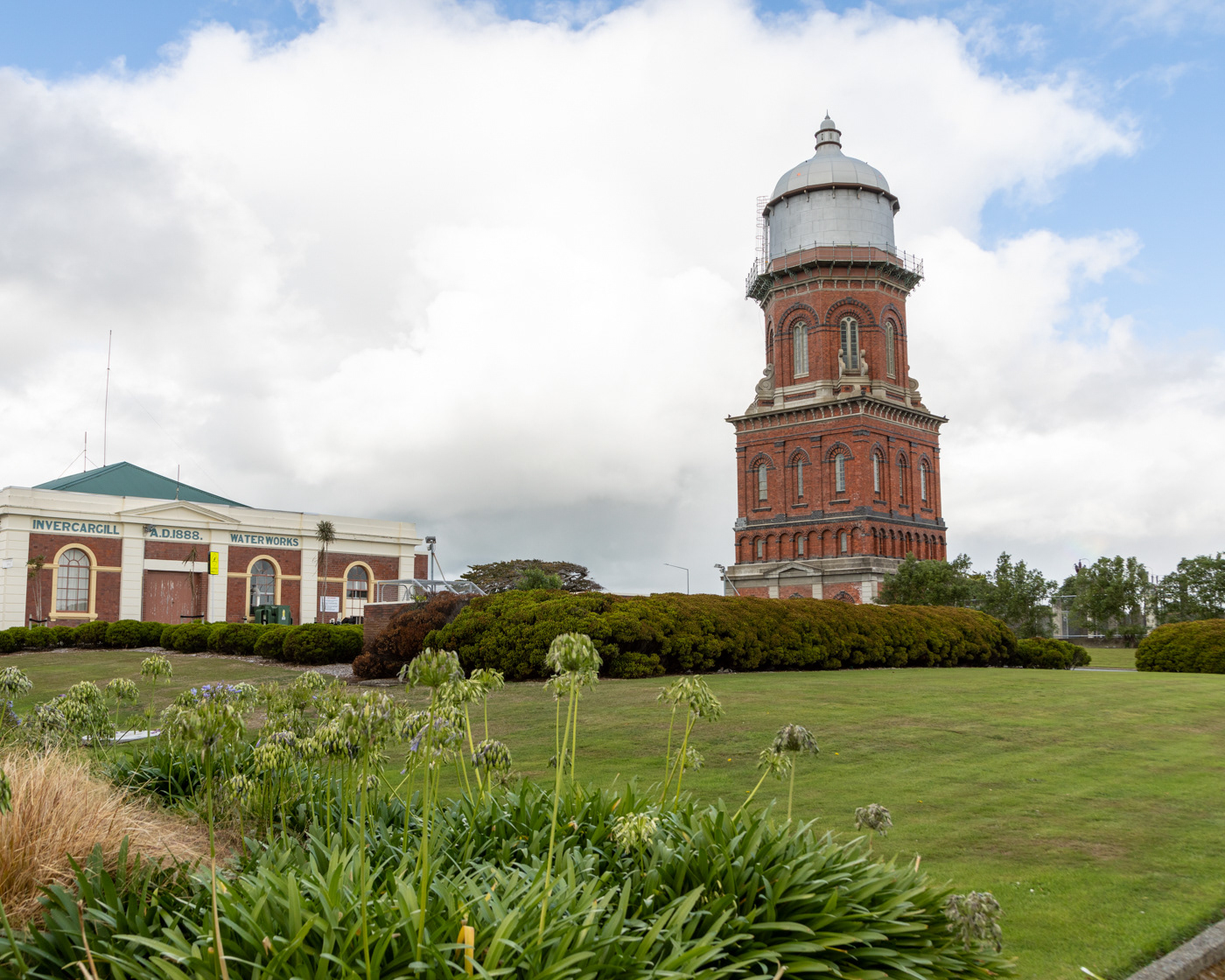 Invercargill; Iconic, picturesque red-brick water tower, constructed in 1889.