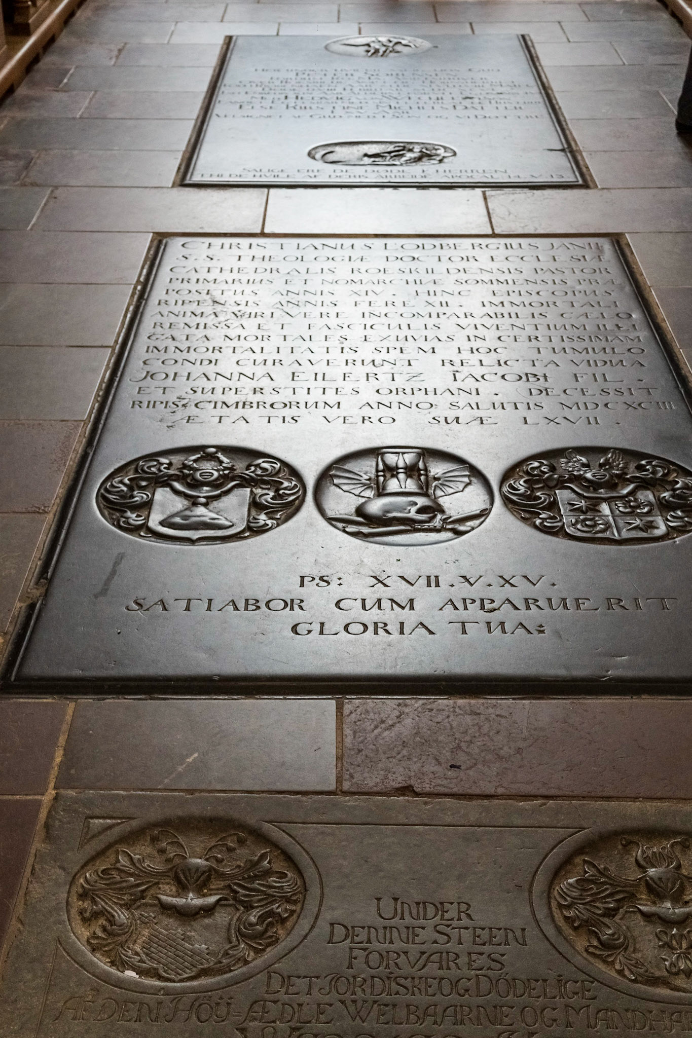 Grave stones along the floor of Roskilde Cathedal