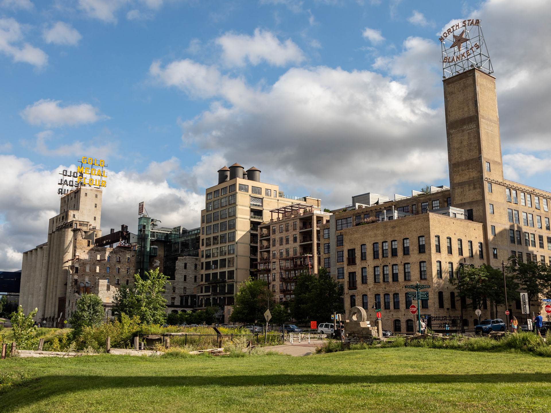 Old Mill Buildings alongside the Mississippi River