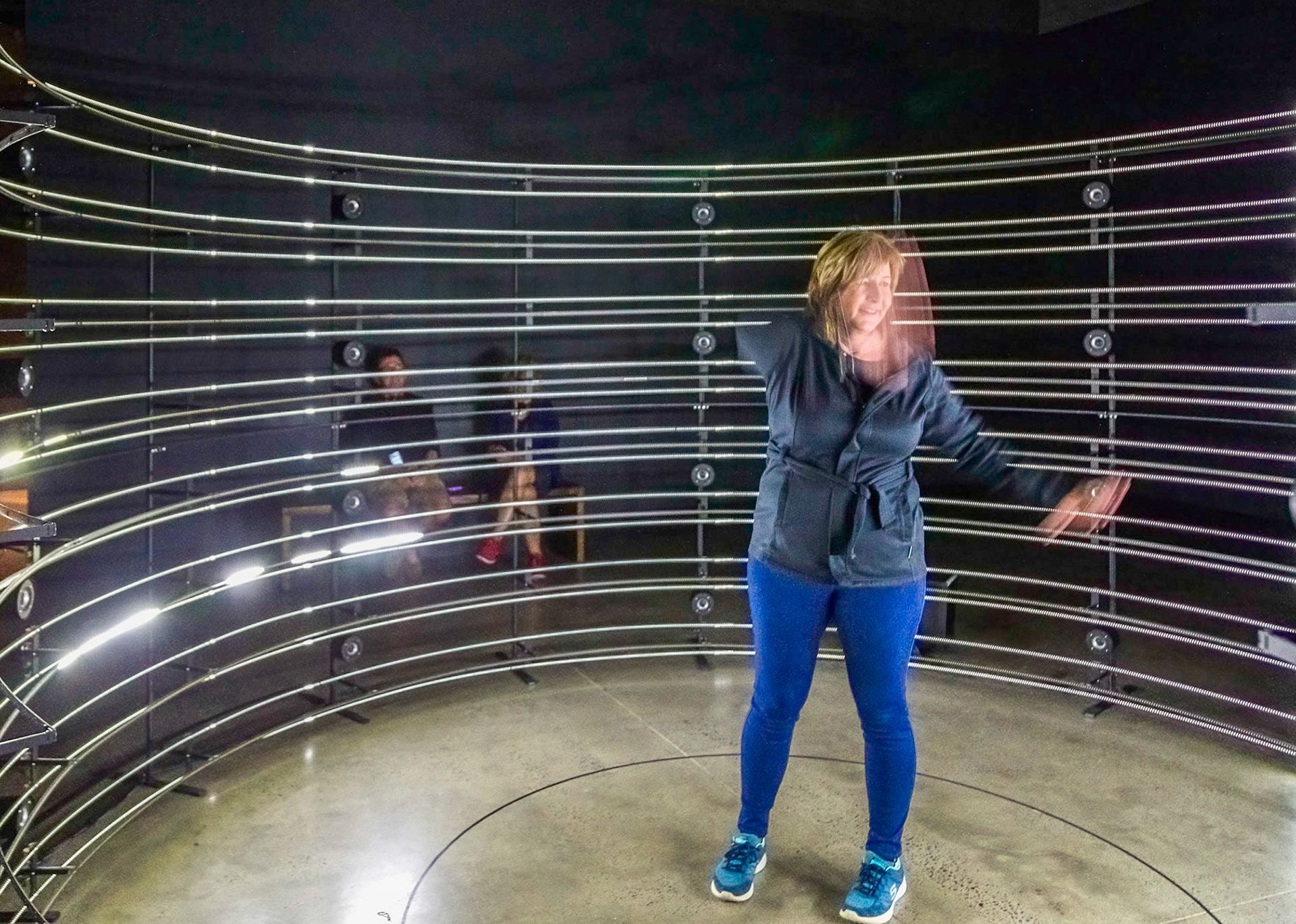 440hz, 2016. An interactive installation where body movements are translated into light and sound.  Museum of Old and New Art