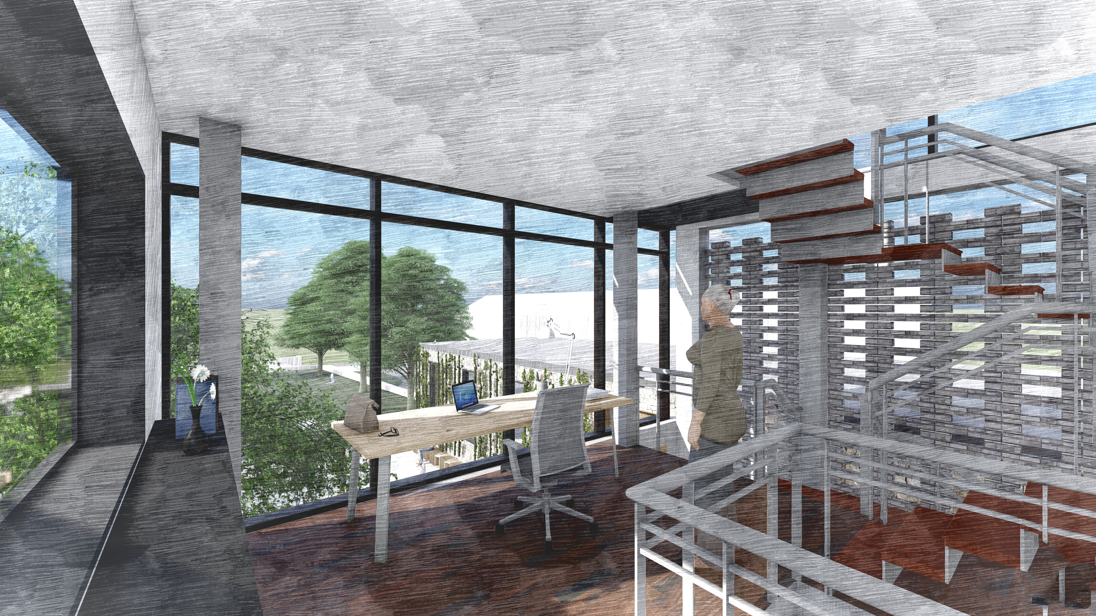 RESIDENCE 3 INTERNAL STUDIO OVERLOOKING EXTERNAL COMMUNITY SPACE
