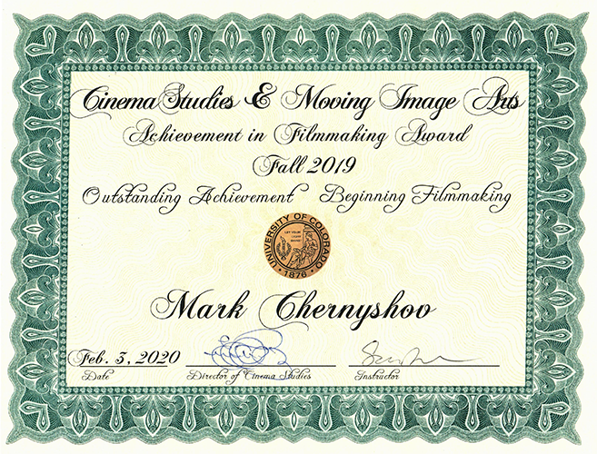 Achievement in Filmmaking Award