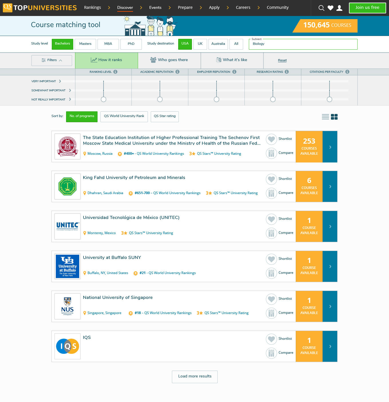 Results screen - Desktop