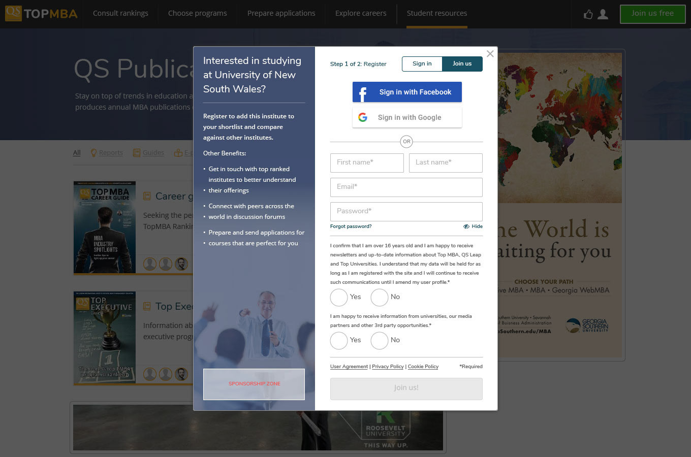 UI for Top MBA - Desktop