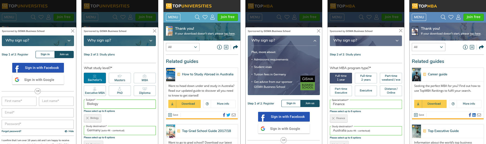 UI for Top Universities and Top MBA - Mobile