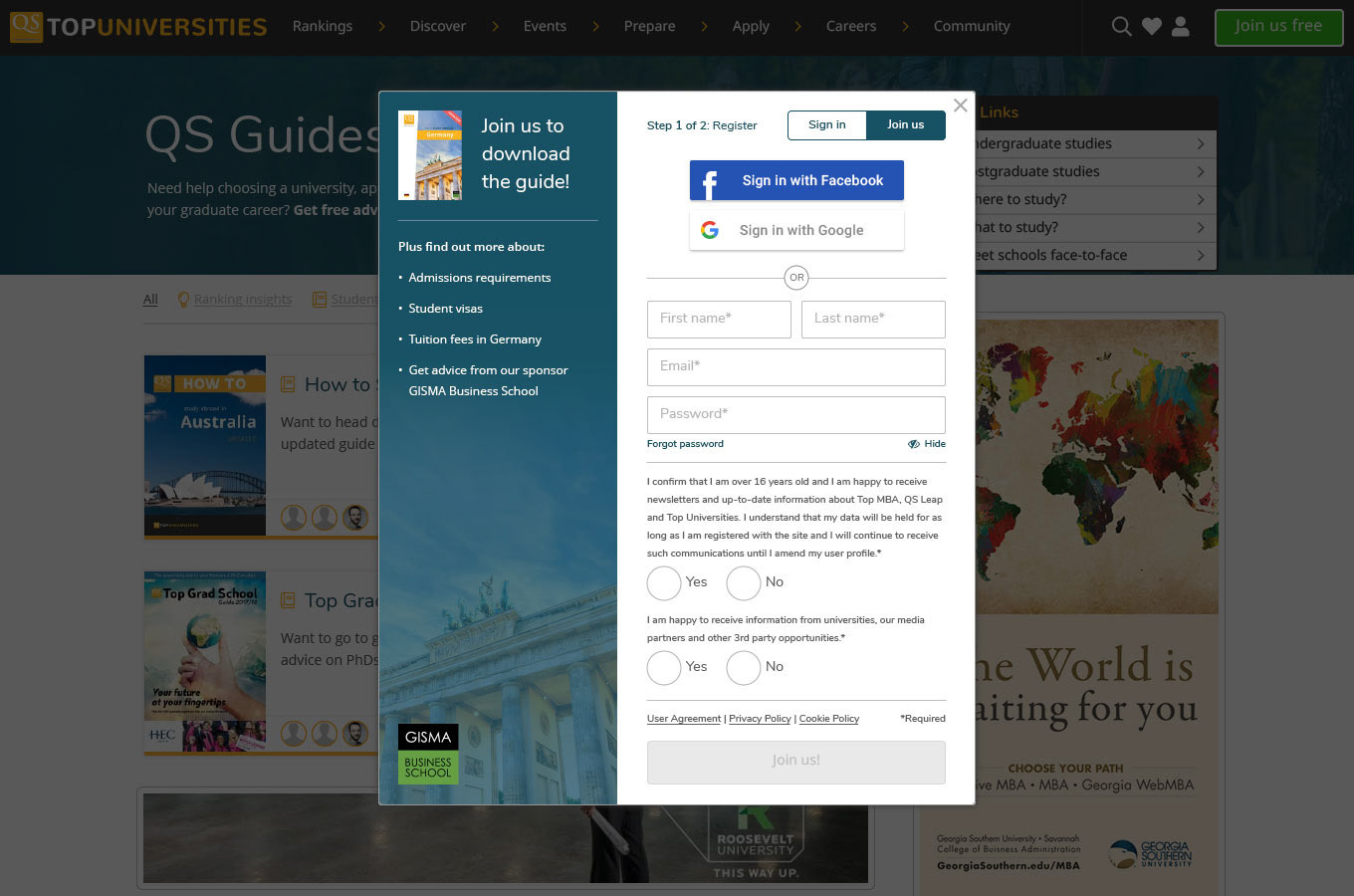 UI for Top Universities - Desktop