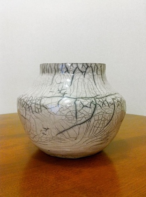 raku-fired hand-coiled pot, 2013