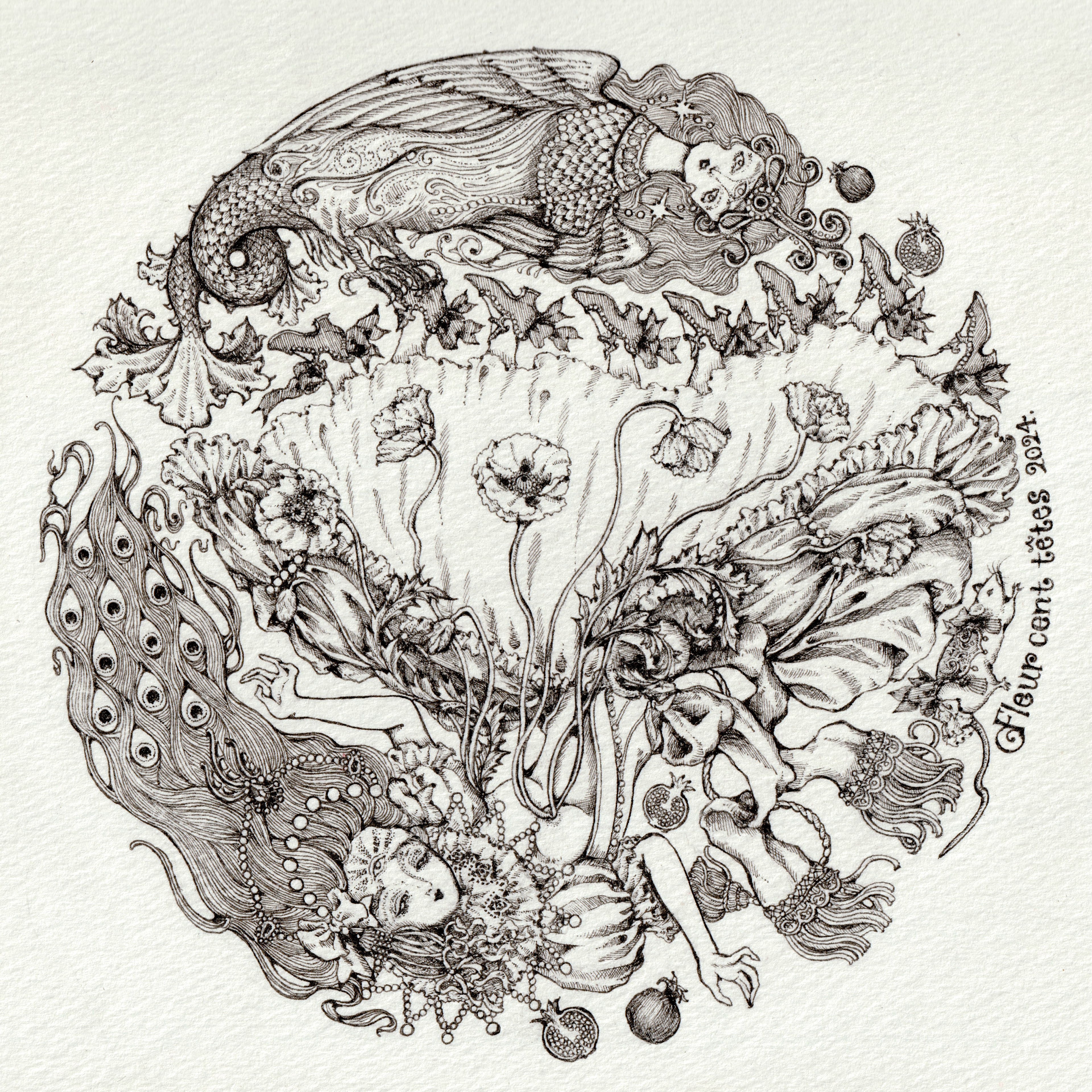 逆立ちダンス　dance en poirier（2024）ペン、紙