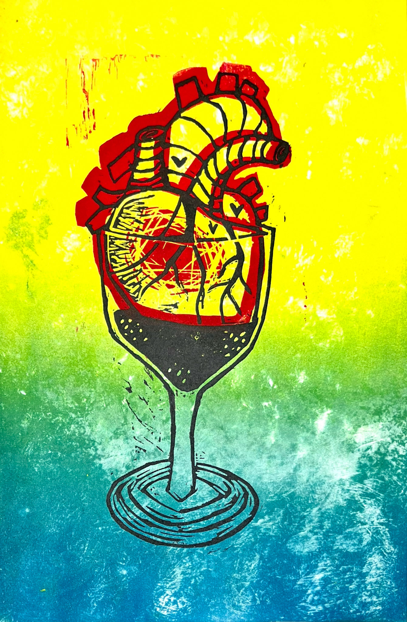 "Blood In The Wine" Linoprint and Monoprint