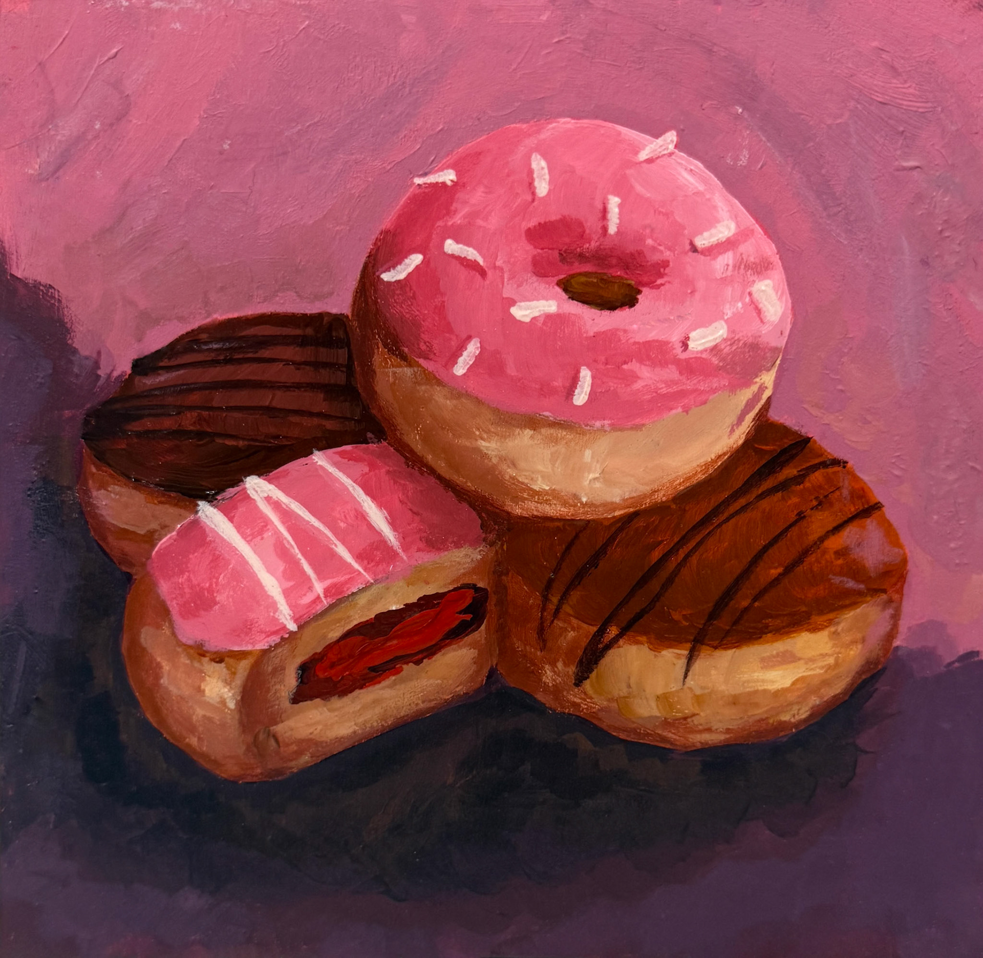 "Doughnuts" from the series "A Wee Sweet Treat" Acrylic on Wood