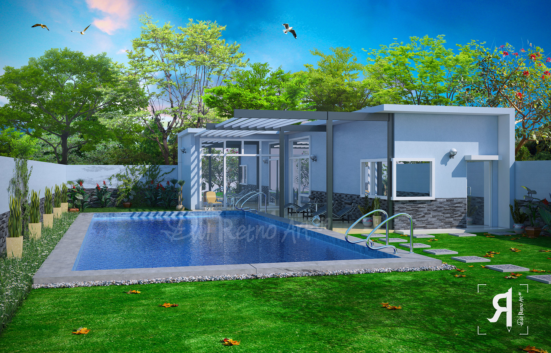 DwiRetnoArt99 Portfolio - 3d Archviz Swimming Pool The Mansion's