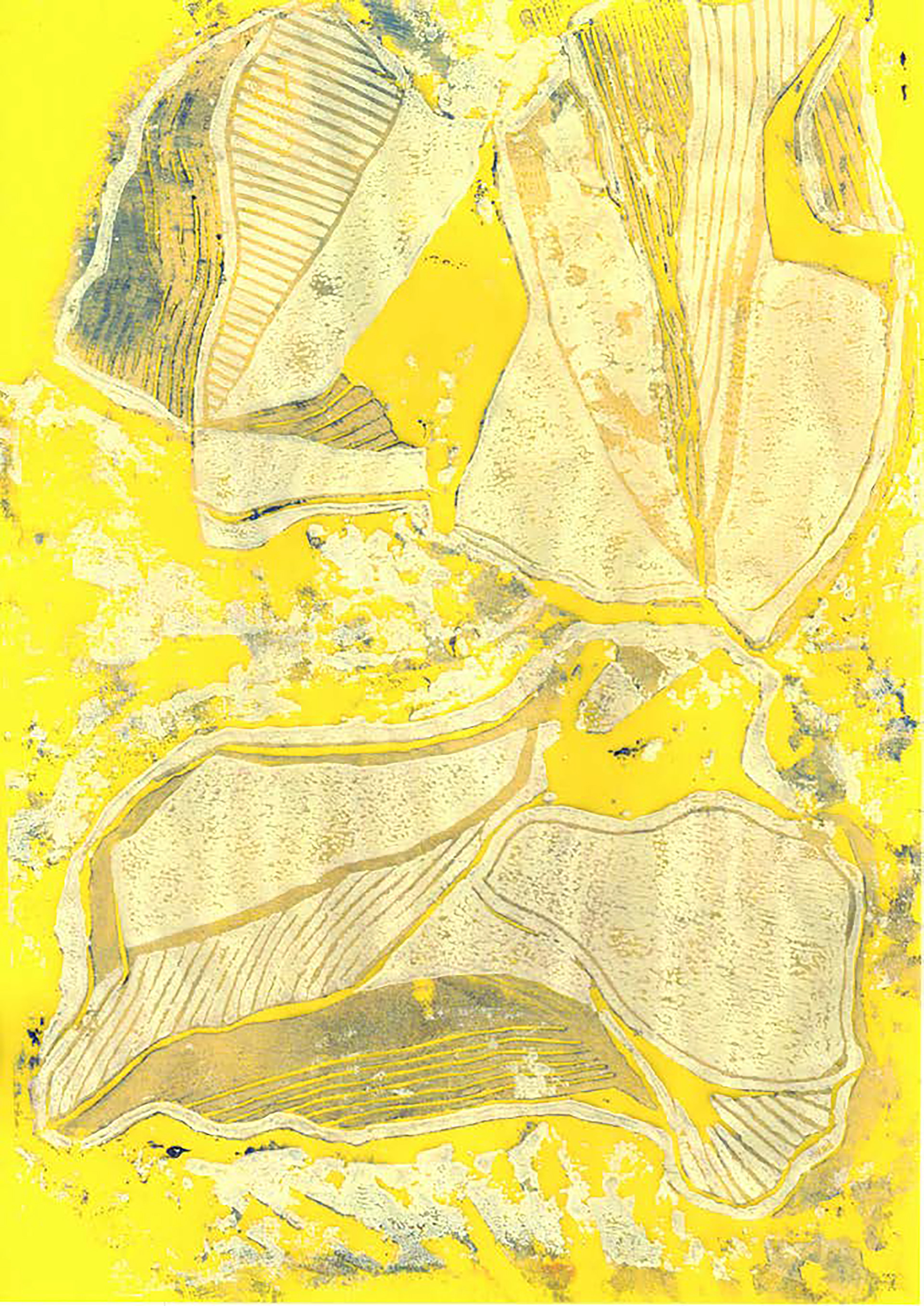 gelbe pilzköpfe, hochdruck (unique print), 2019