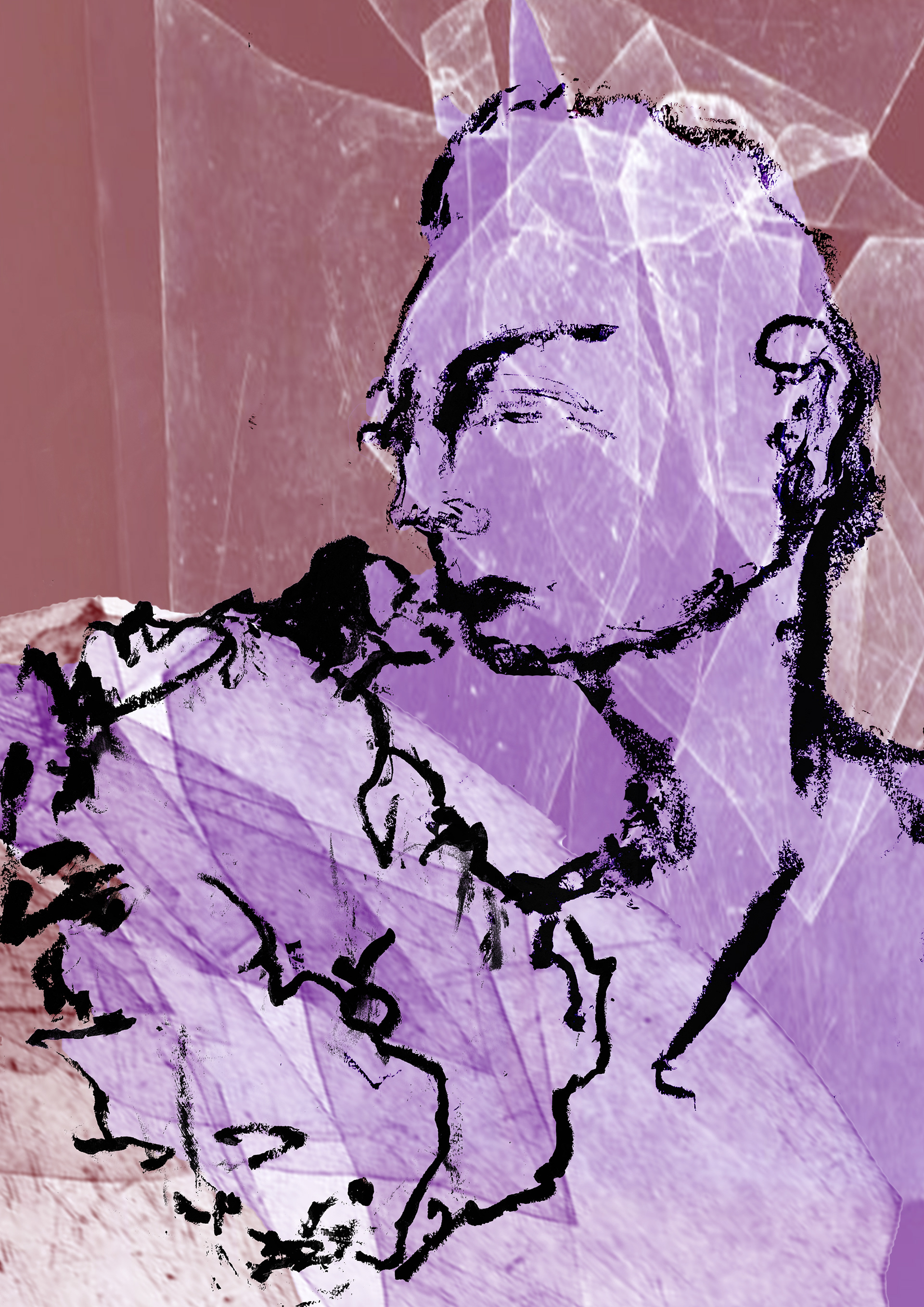 soft lavender kiss, oil & digital collage, 2024