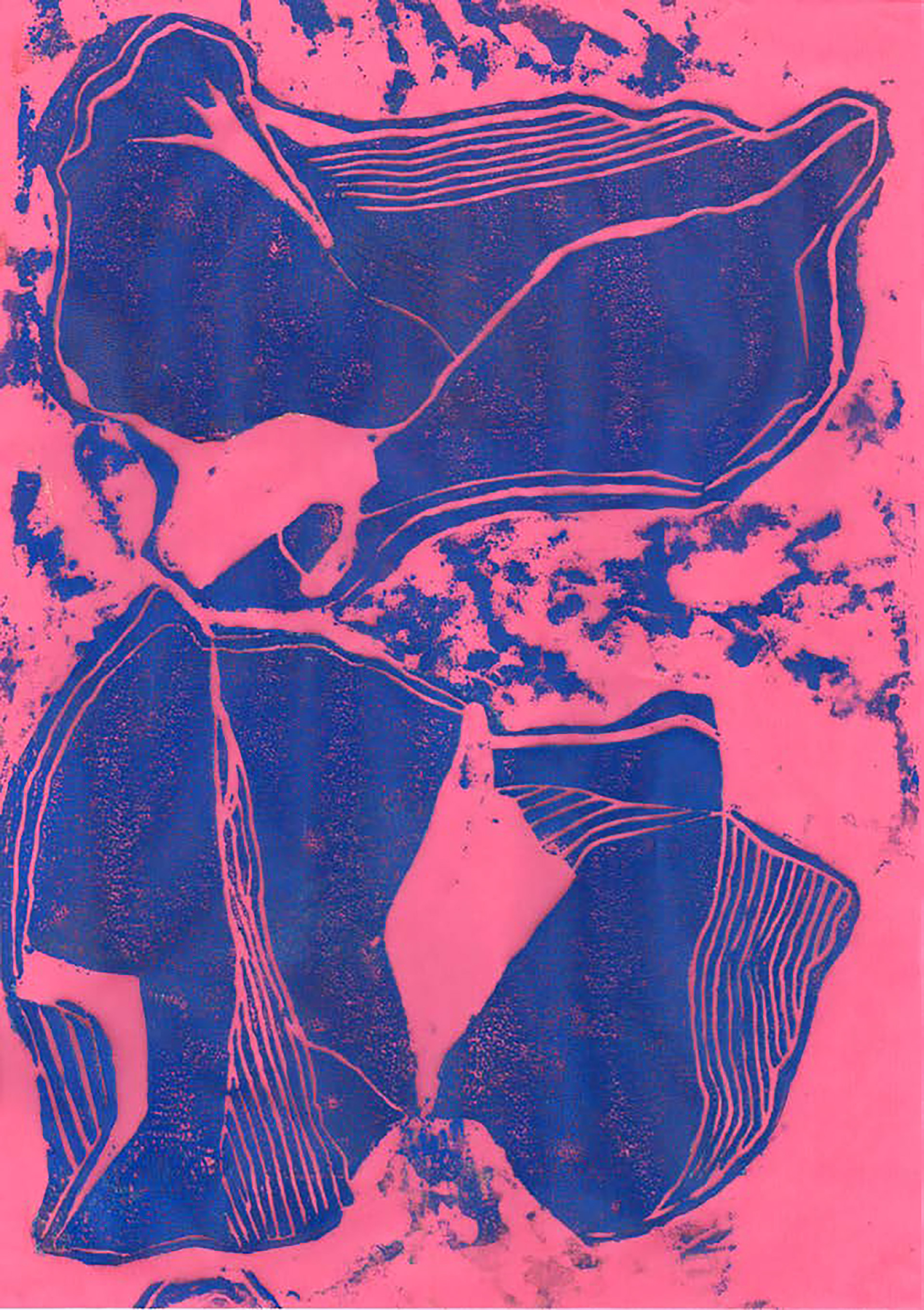 blaue pilzköpfe, hochdruck (unique print), 2019