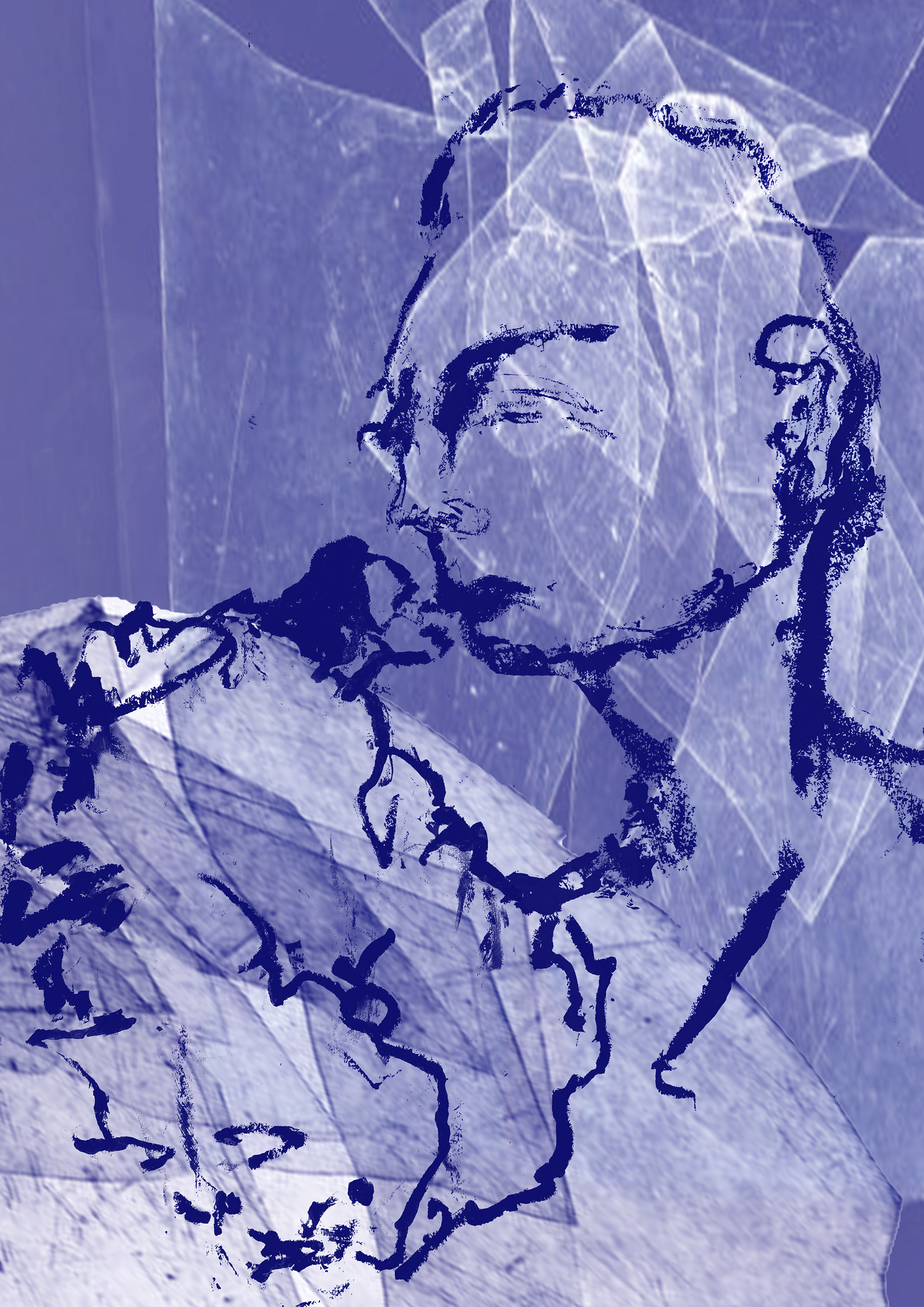 soft blue kiss, oil & digital collage, 2024