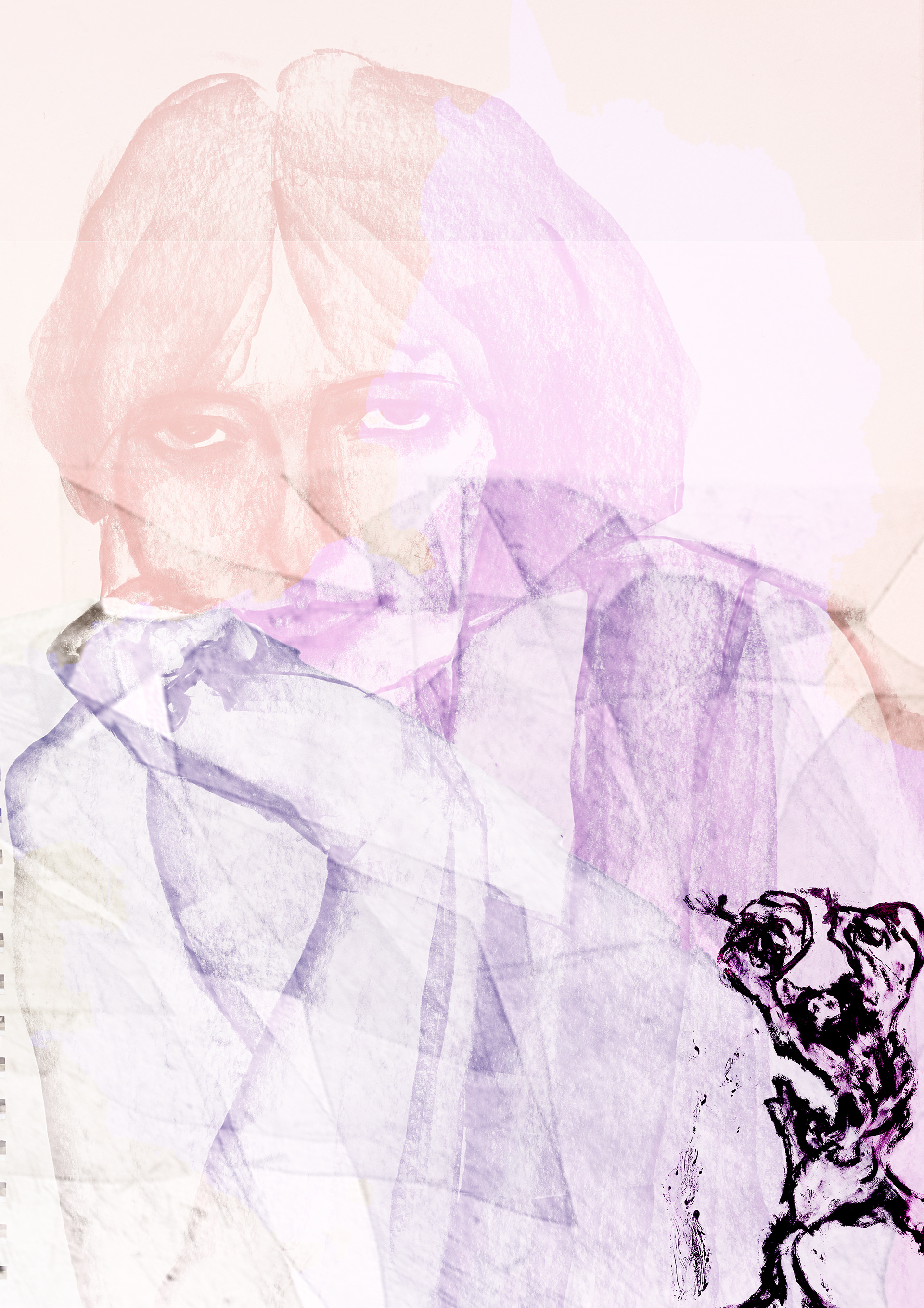 Lavender magic portrait, graphite/ oil/ digital finish, 2023