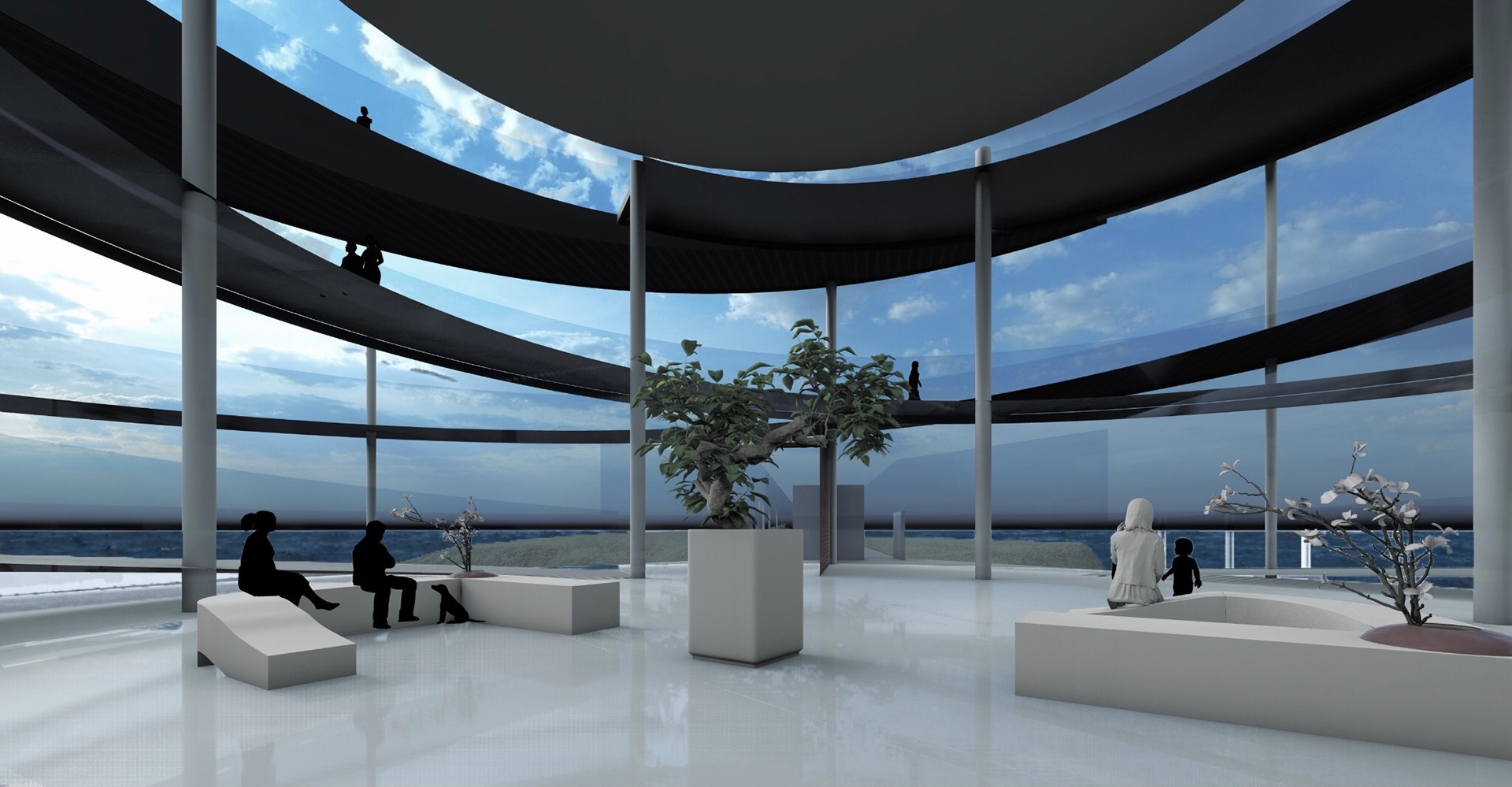 Perspective once inside the observatory. The gradient is ADA accessible, and the observatory itself includes a main area where loved ones may gather if they prefer to remain inside.