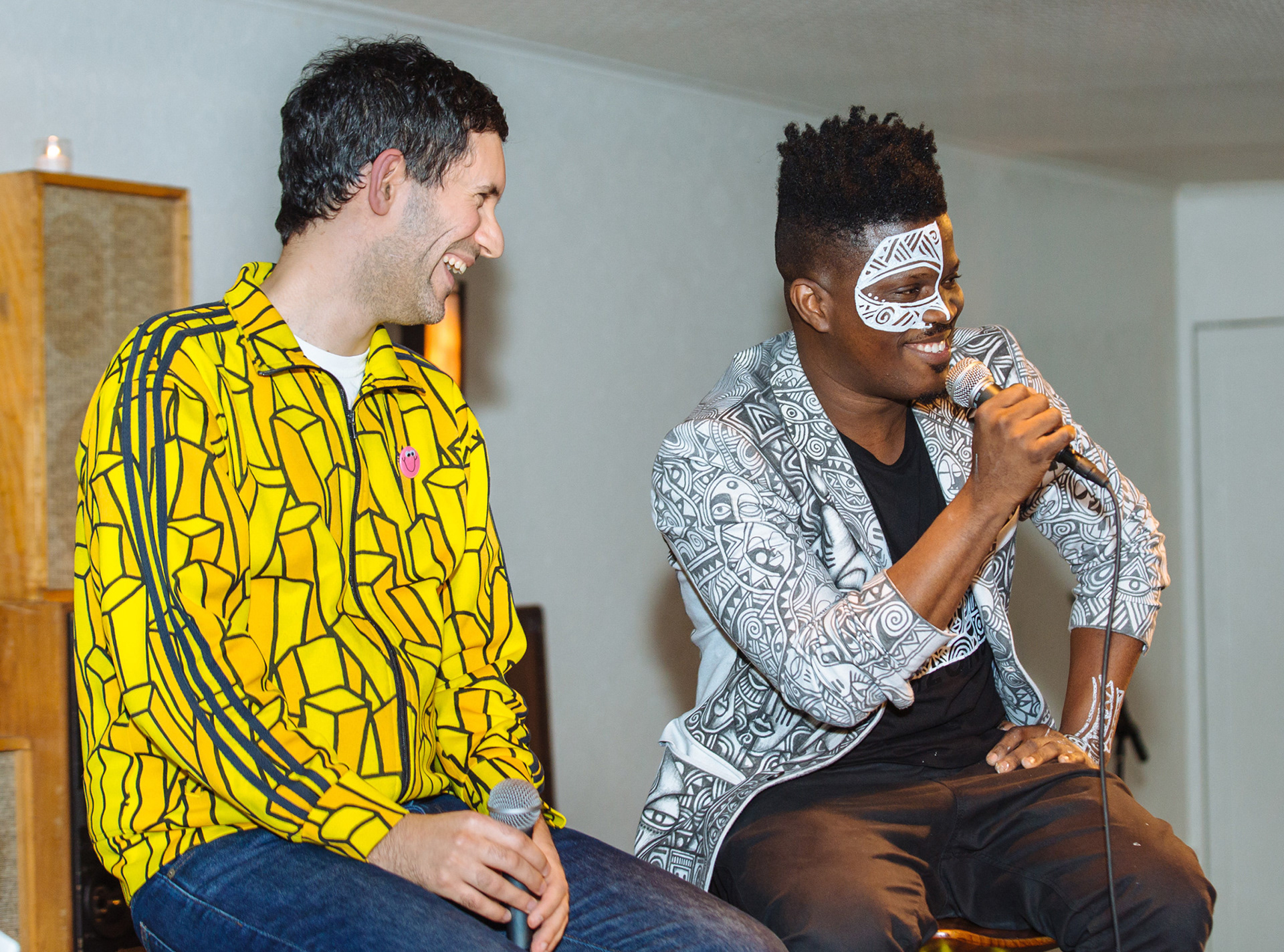 Artists Jon Burgerman and Laolu Senbanjo in a 99U-hosted salon at Ace Hotel New York