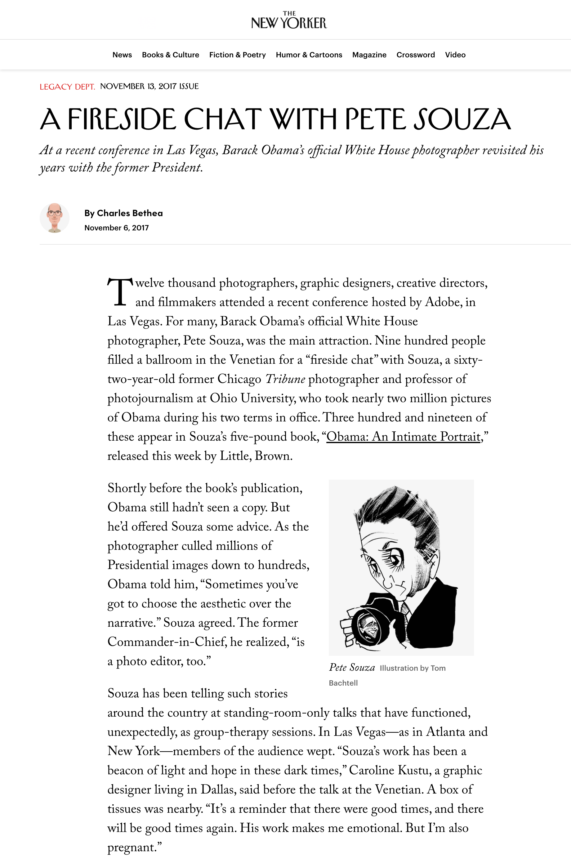 A 99U-hosted fireside chat with Pete Souza, covered in The New Yorker's Talk of the Town