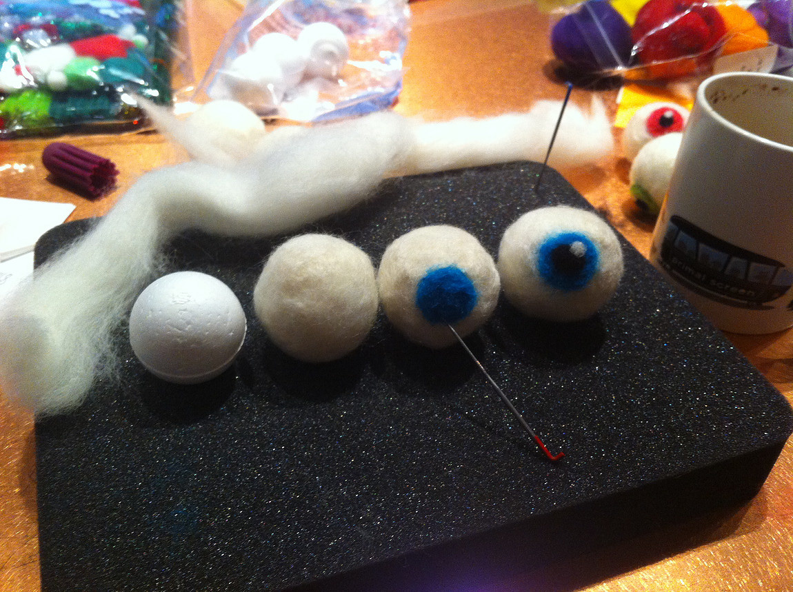 Needle felting demonstrating the four stages of felting.