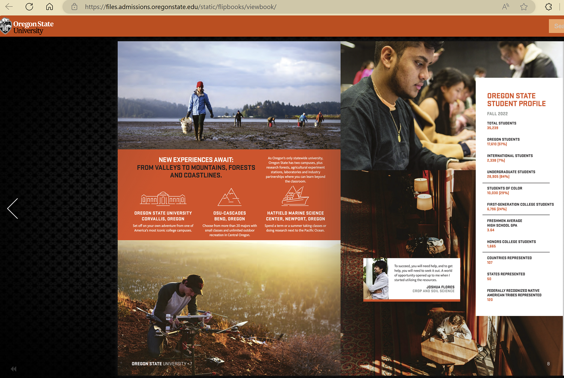 Top right photo of student in black shirt looking at course materials was taken by me. Featured in the OSU main viewbook.