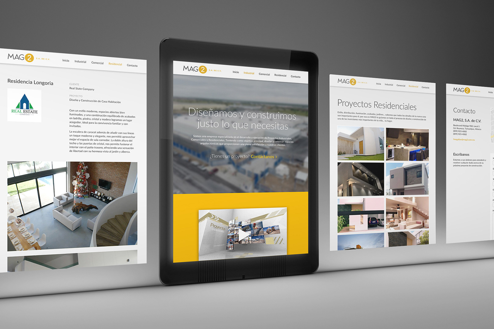 Pantalla de inicio e interiores del sitio web MAG2. Diseño UI: Leo Pecina