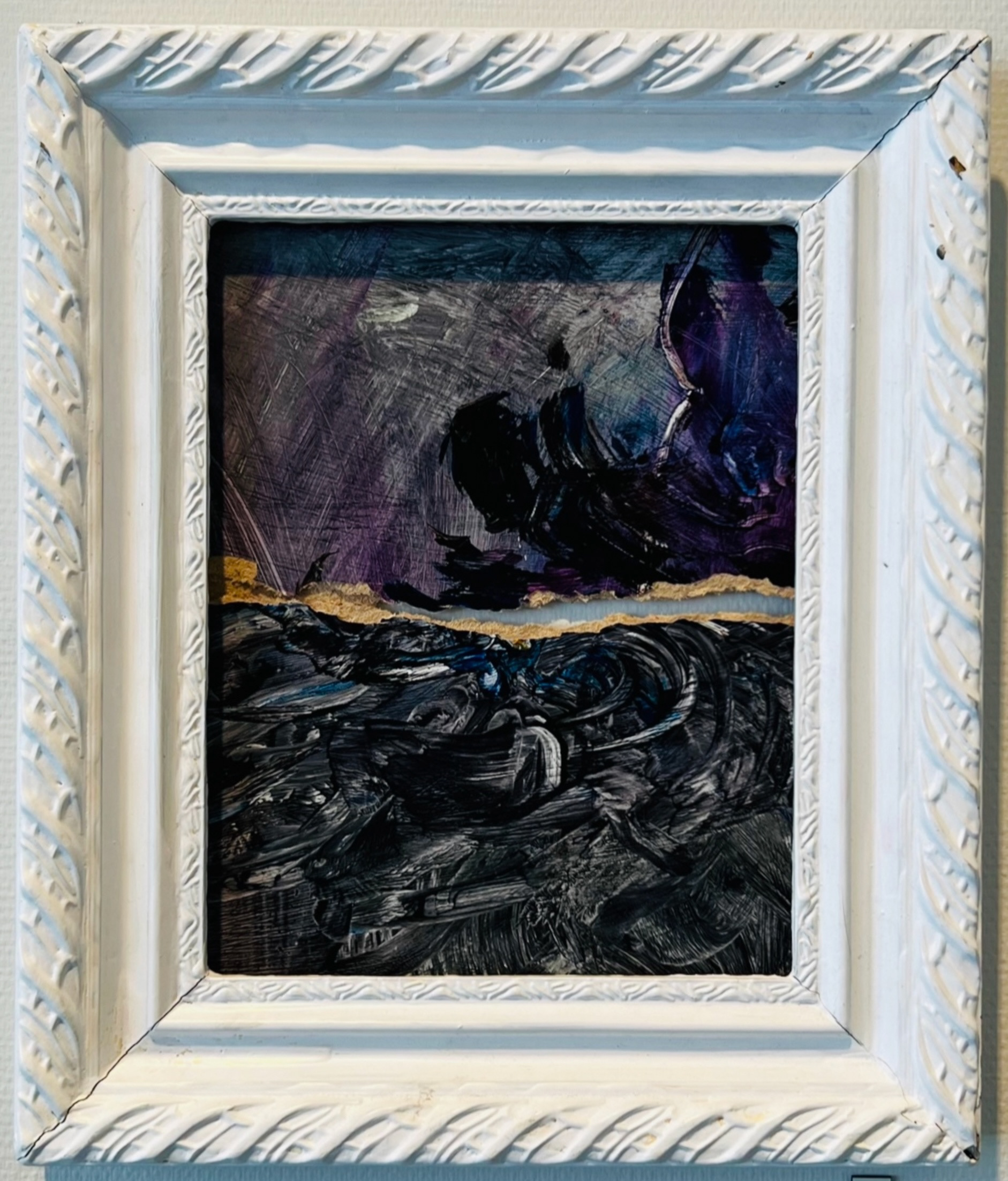 Seitsemän päivän uni, öljymaalaus levylle, paperi ja kehys 35 x 30 cm, 2022
