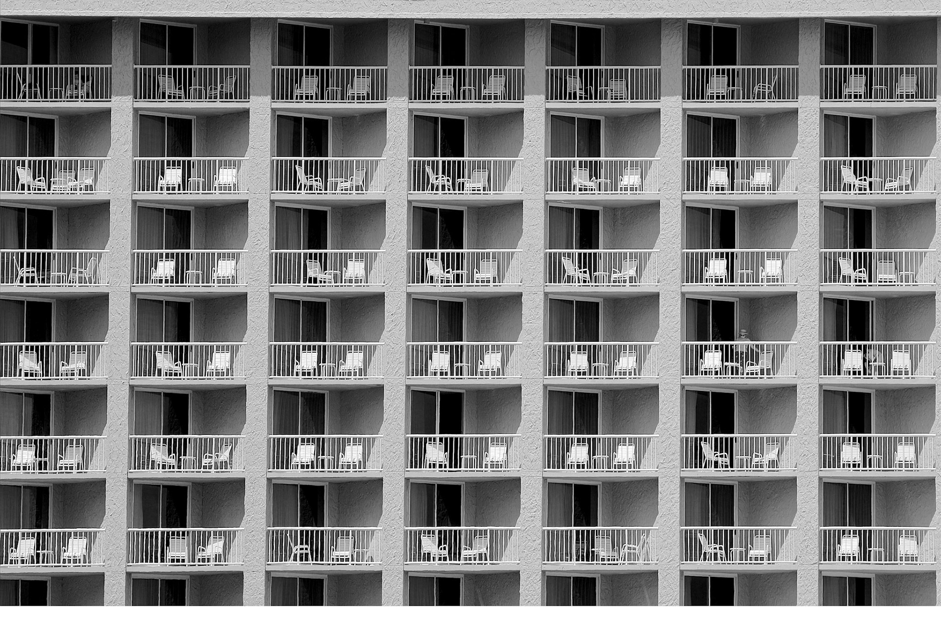 Balconies with chairs at a condominium in Gulf Shores, Alabama on June 6, 2004.