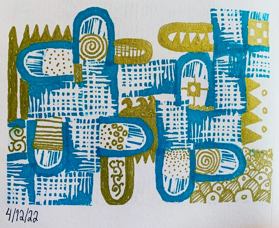 Carved stamps and paint, 2022