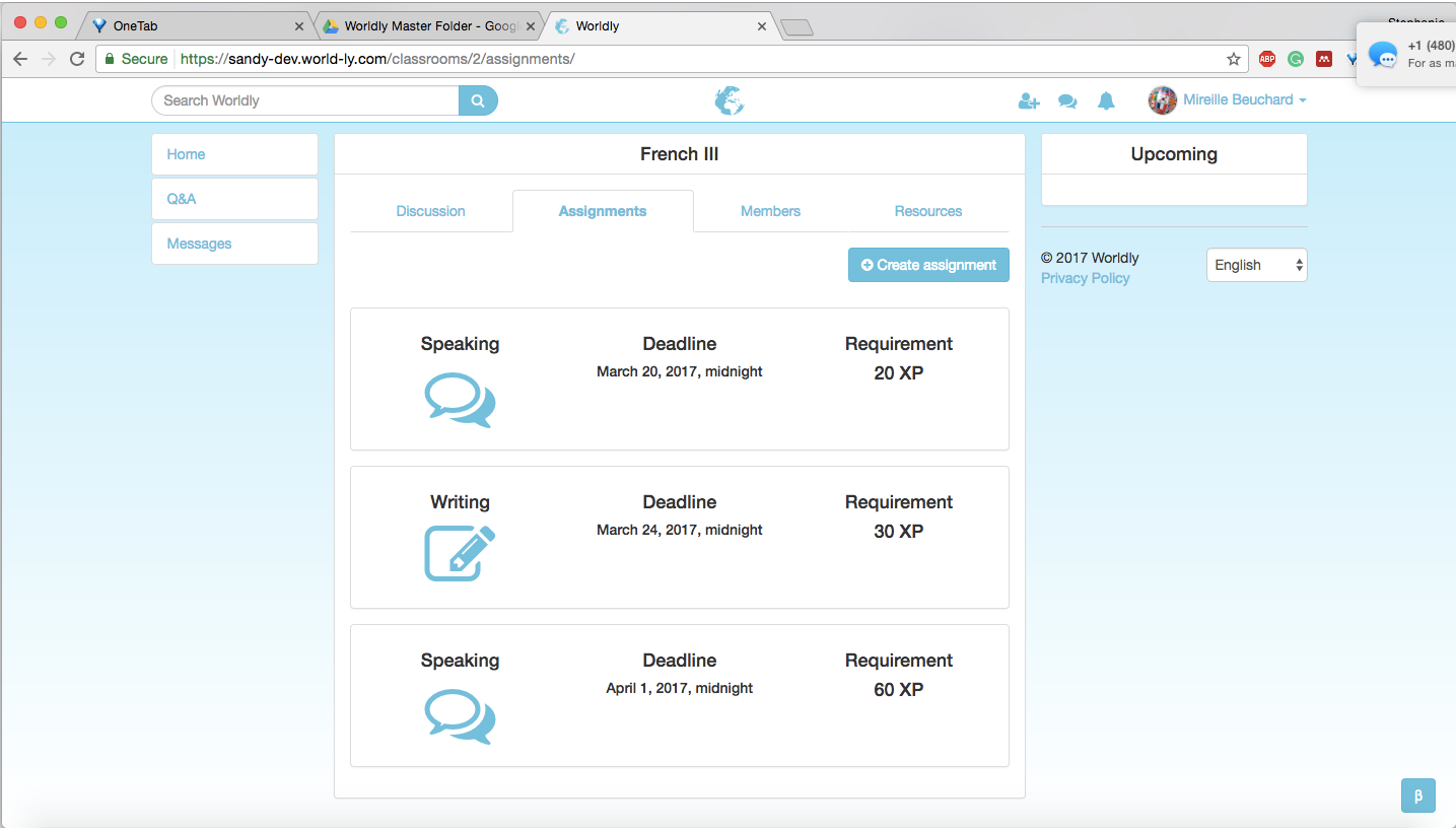 Teacher portal with view of assignments