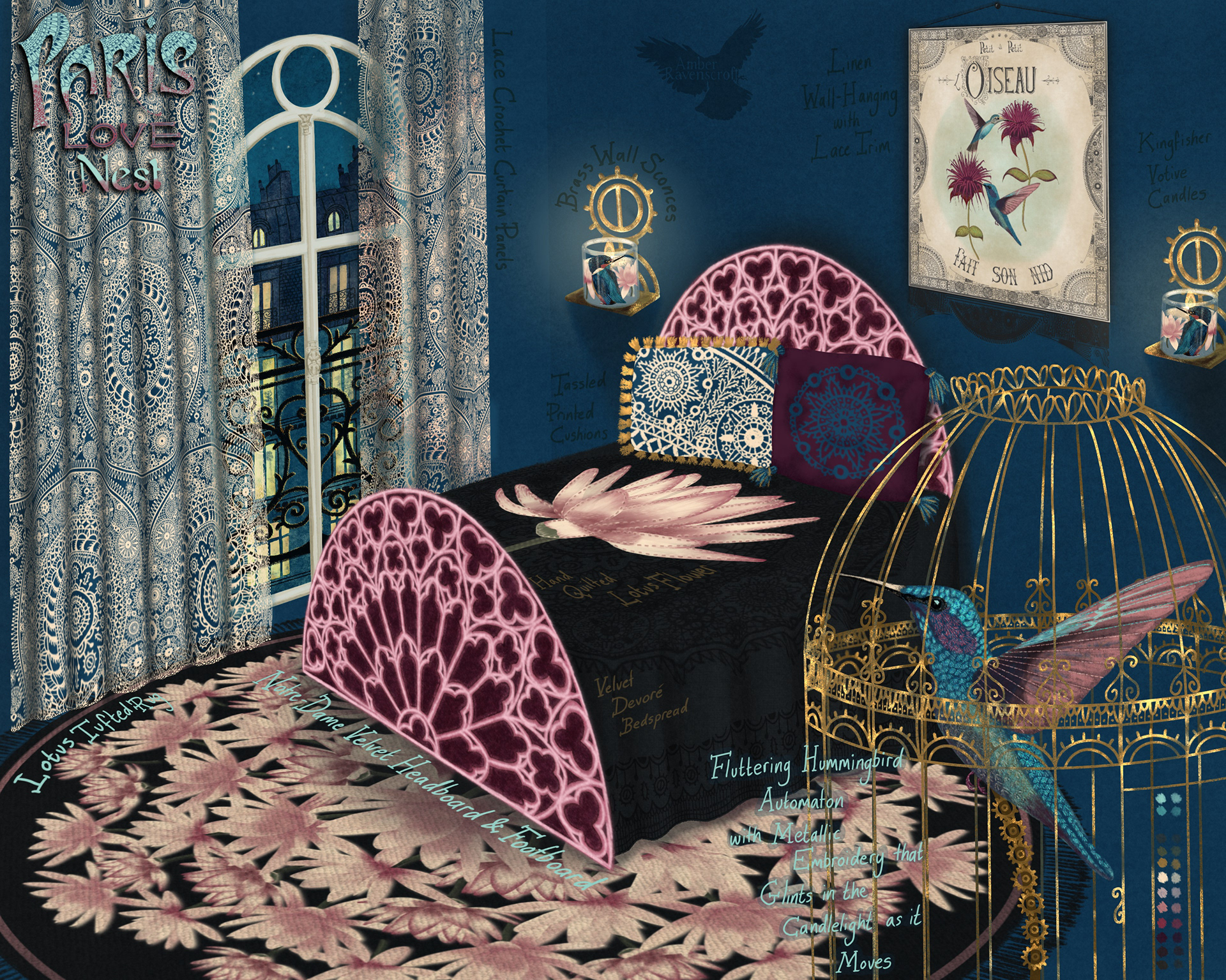 Fabric Home Décor Collection, Paris Love Nest