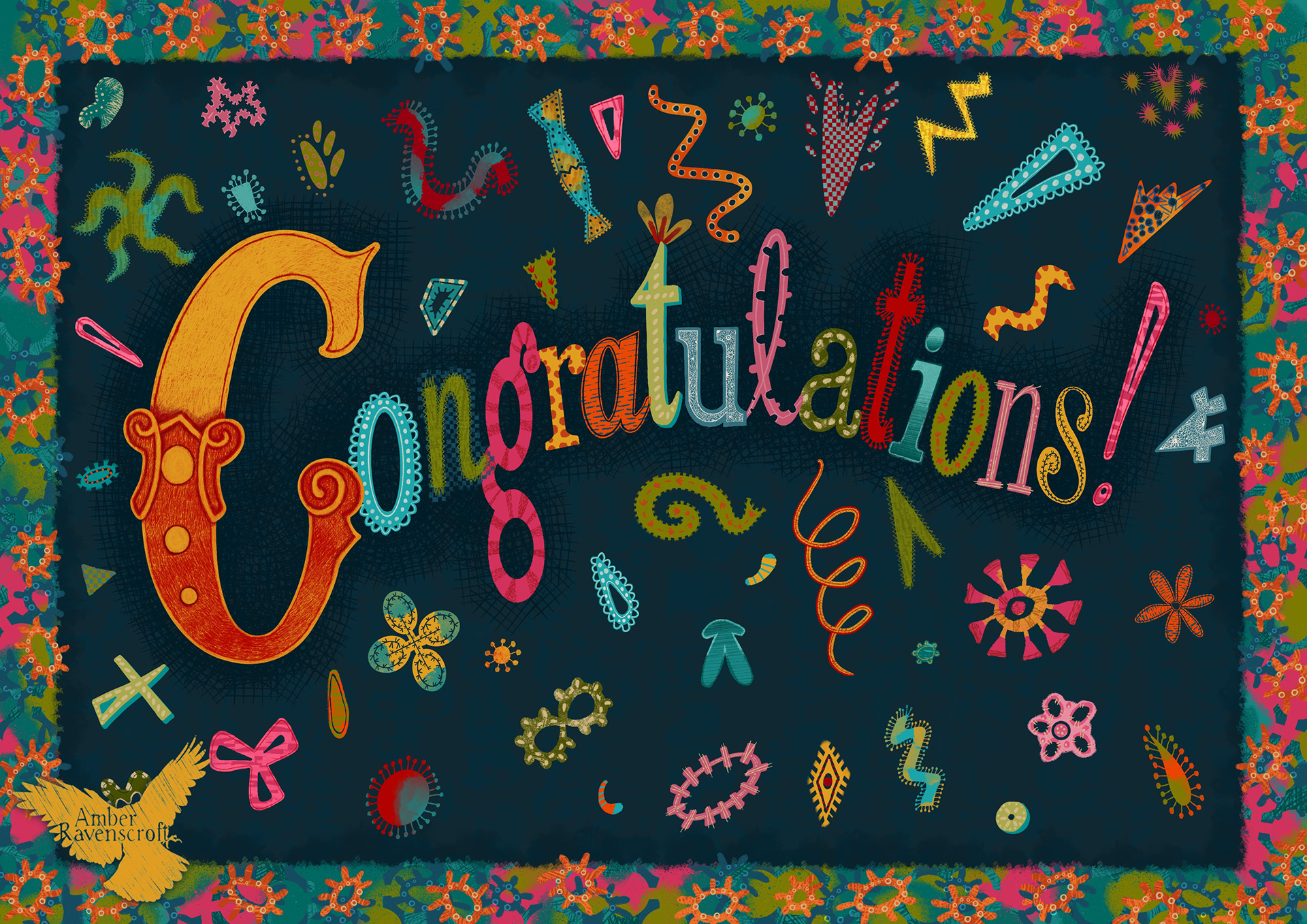 Hand Lettering, Congratulations Carnival Card