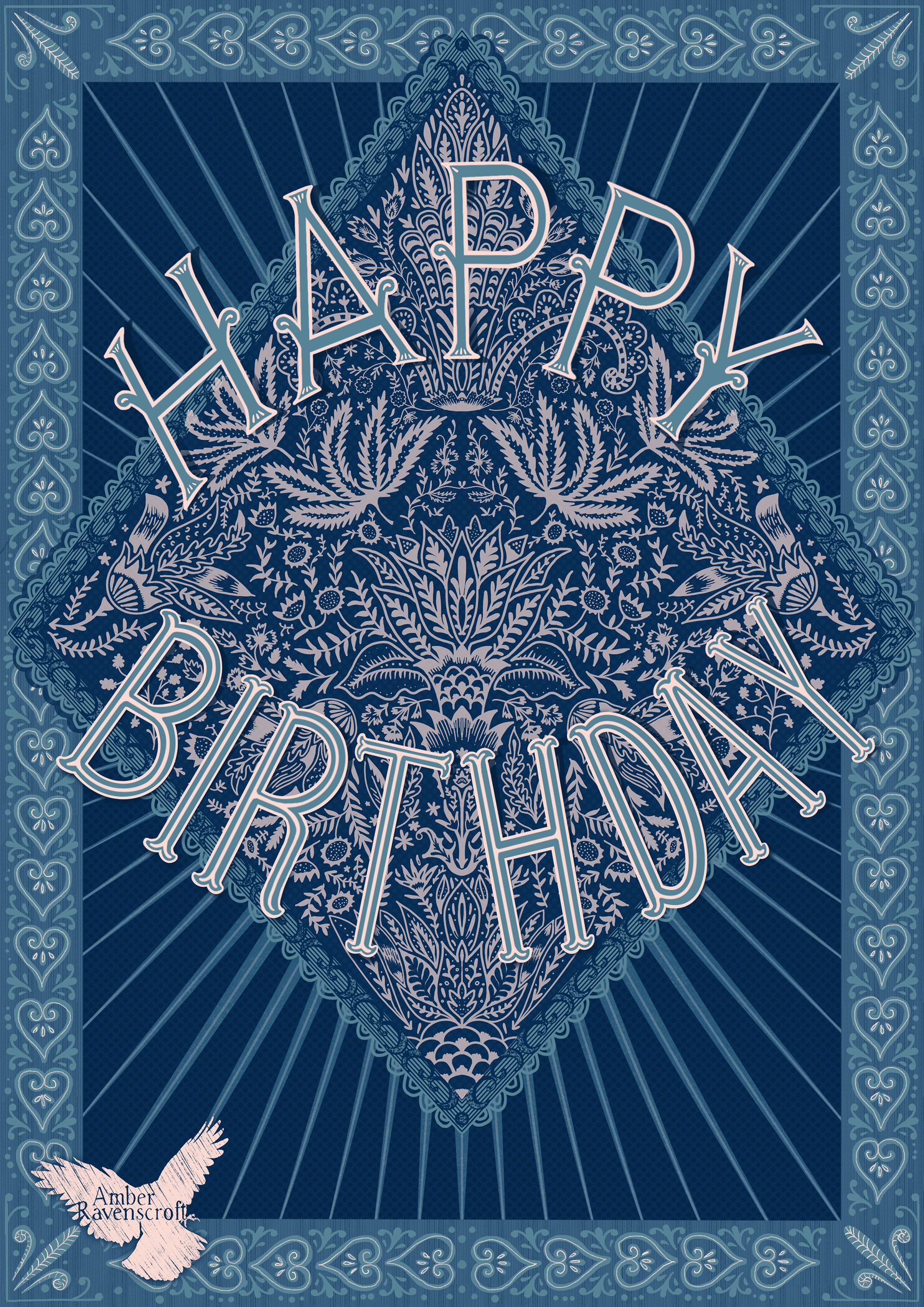 Hand Lettering, Birthday Card, Blue