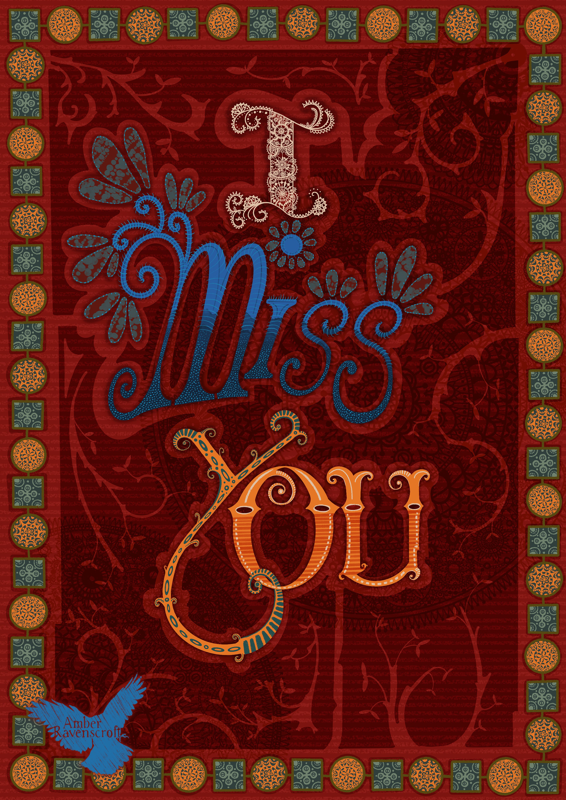 Hand Lettering, I Miss You Card