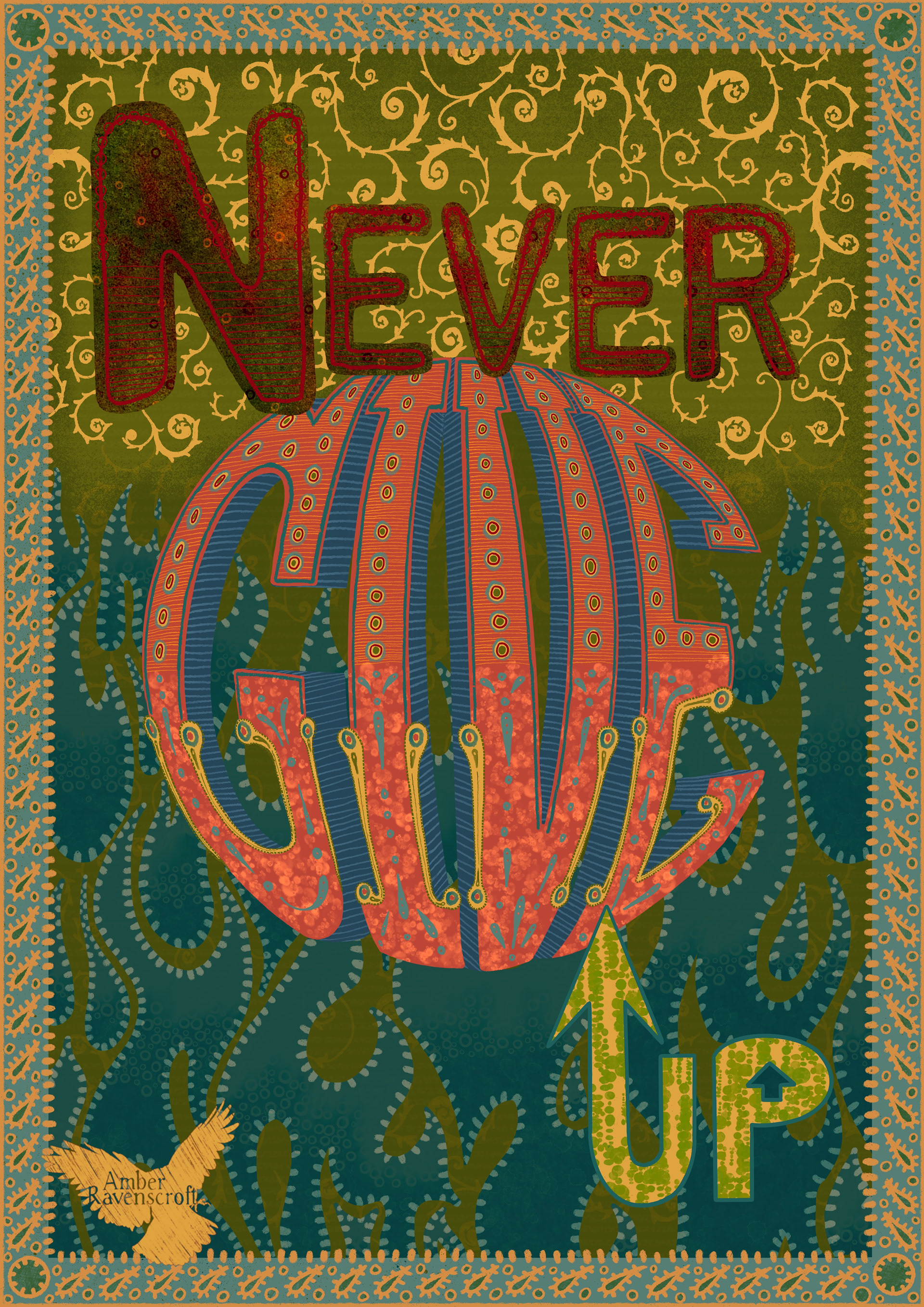 Hand Lettering, Never Give Up Card