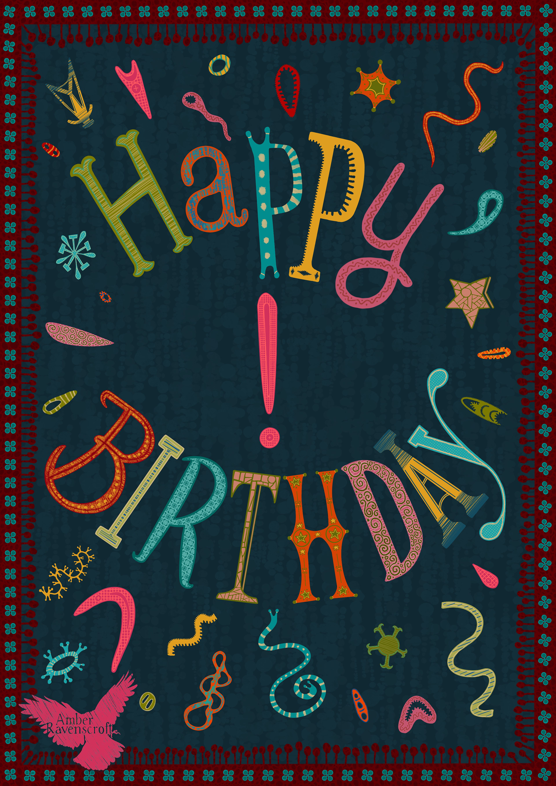 Hand Lettering, Happy Birthday Carnival Card