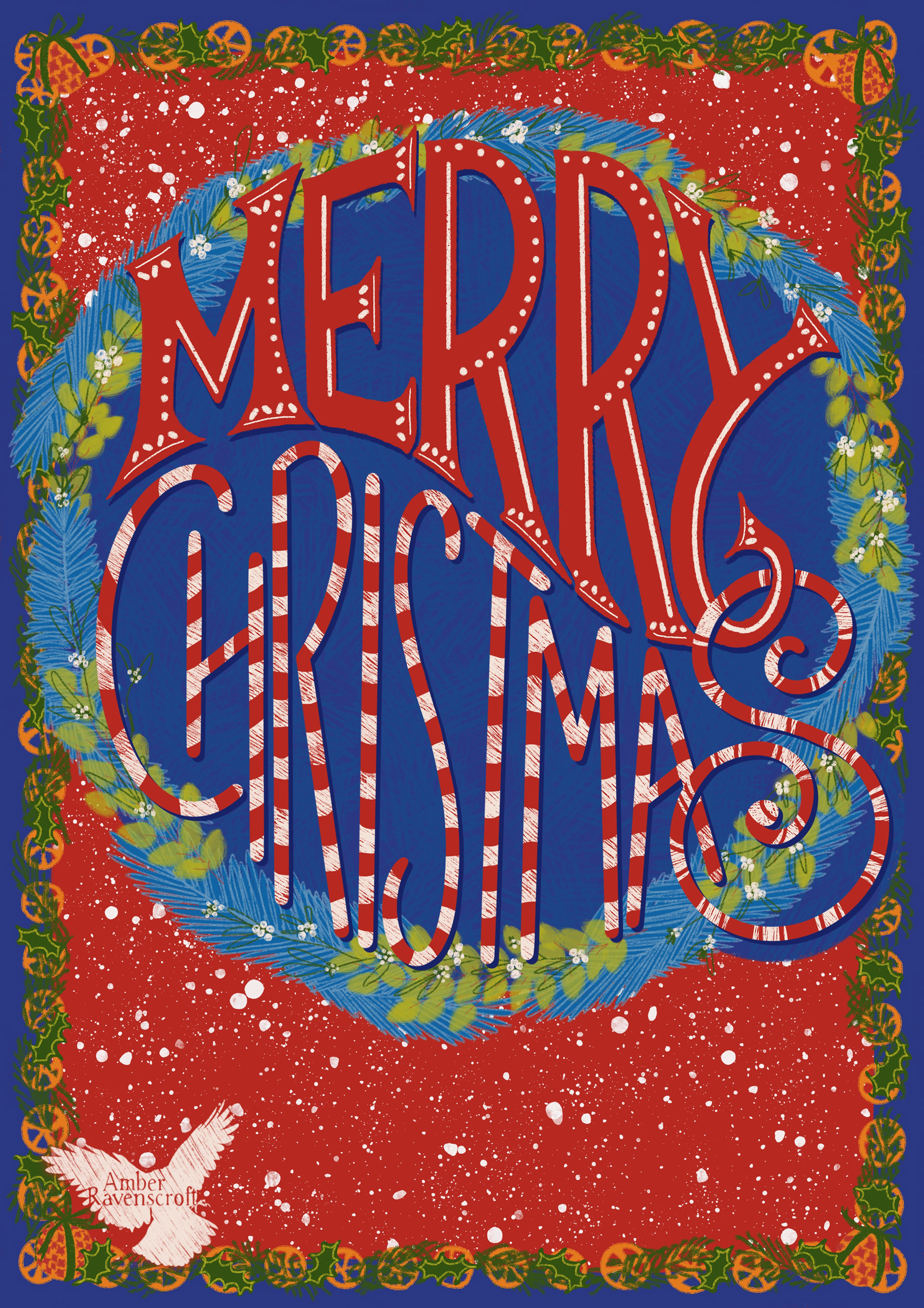 Hand Lettering, `merry Christmas Card