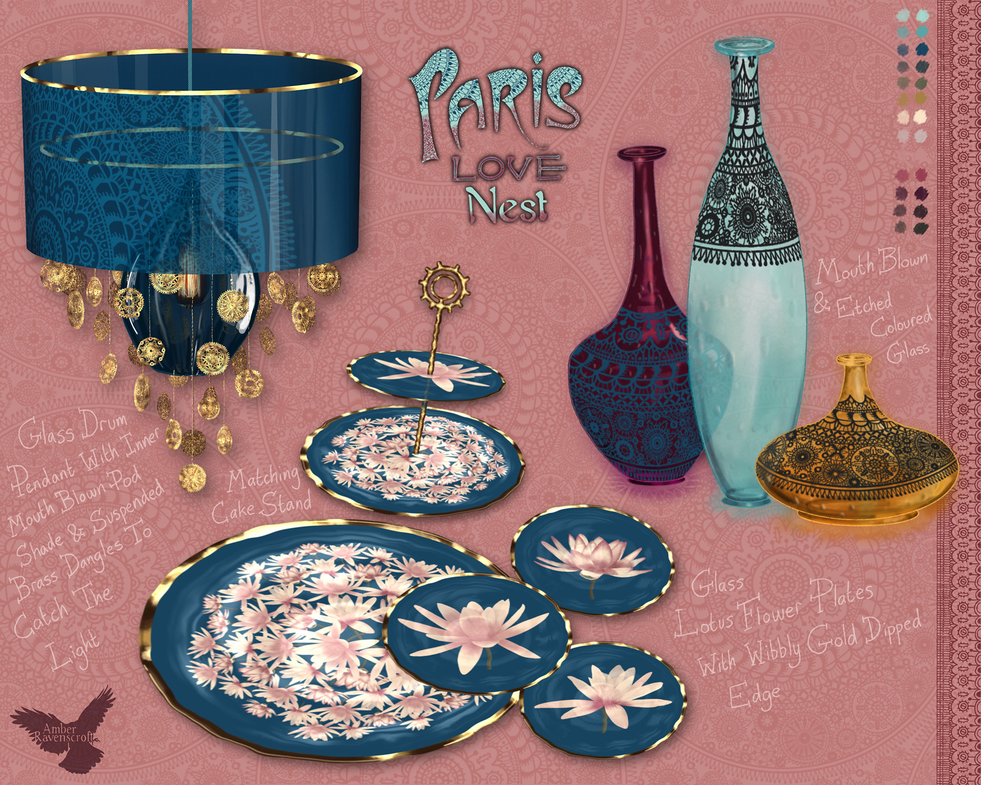 Glass Home Décor Collection, Paris Love Nest