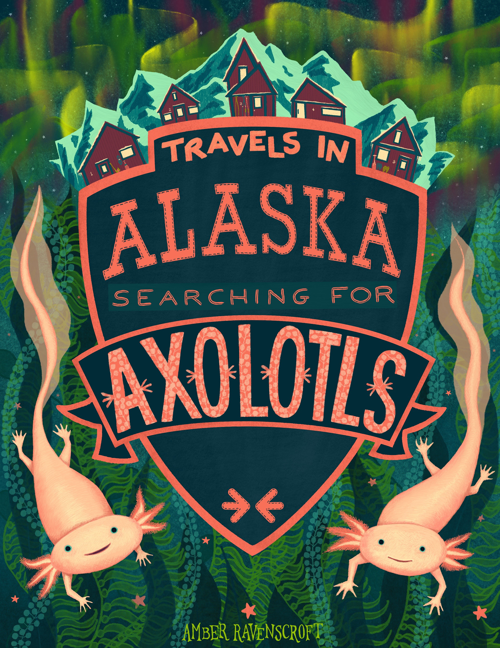 Book Cover for an adventure about searching for axolotls in Alaska 