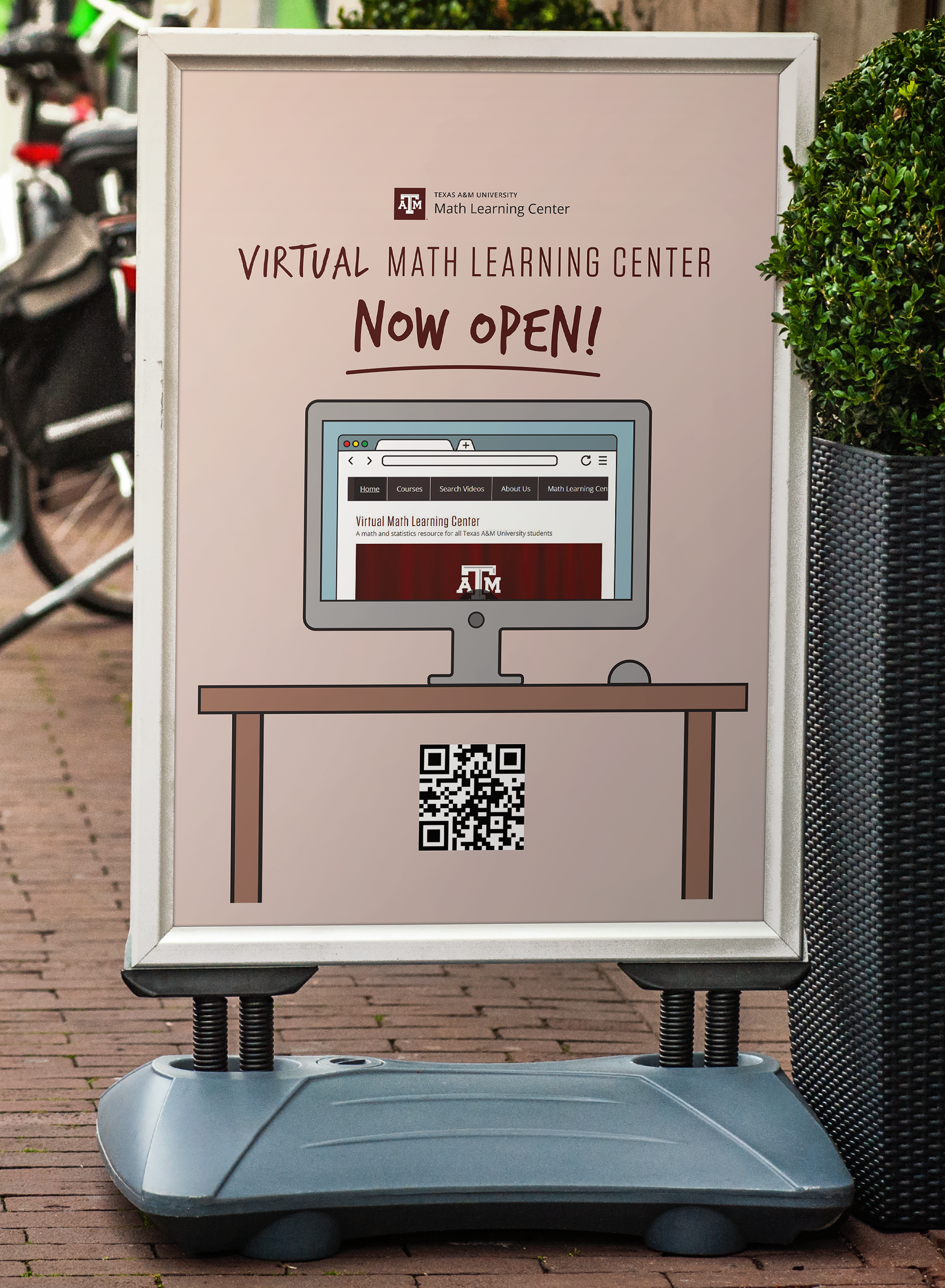 Virtual Math Learning Center Ads featured on sandwich boards across campus