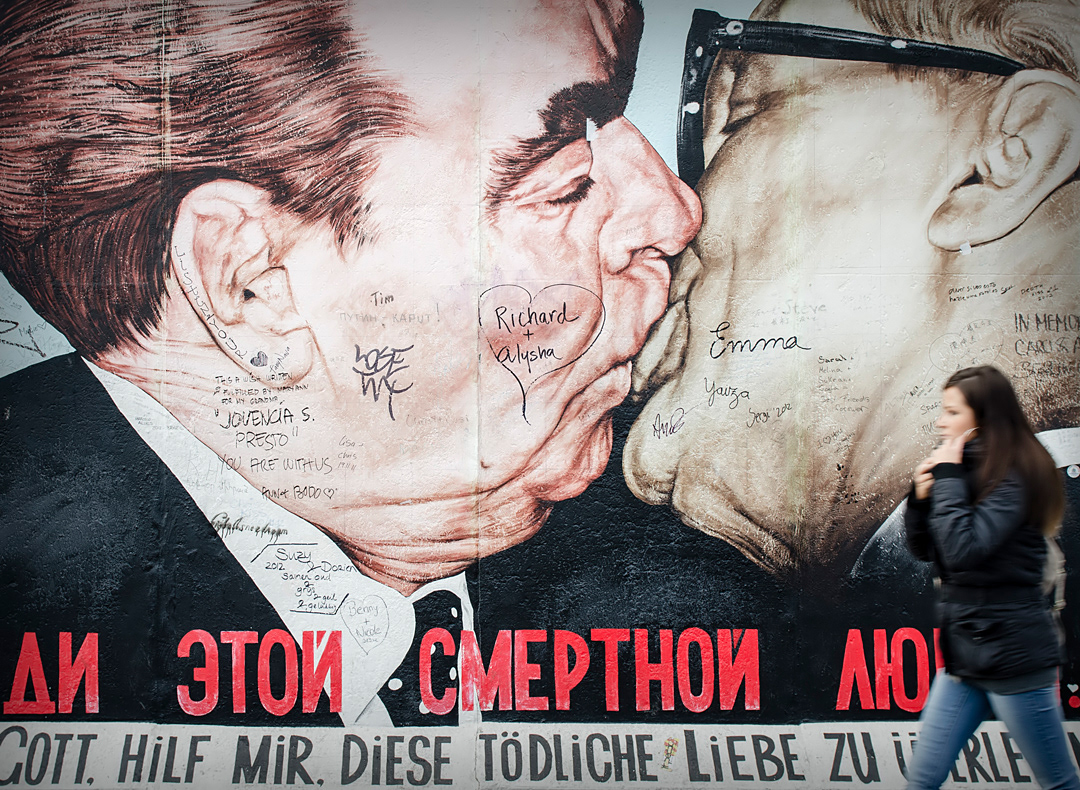 Remaining stretch of the Berlin Wall near Ostbahnhof called East Side Gallery.