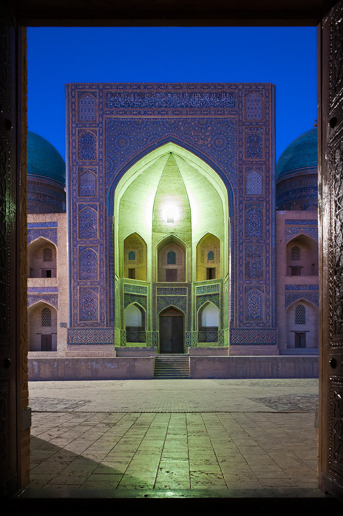 Bukhara. Mir-i-Arab Medressa from Kalon mosque's doors. 