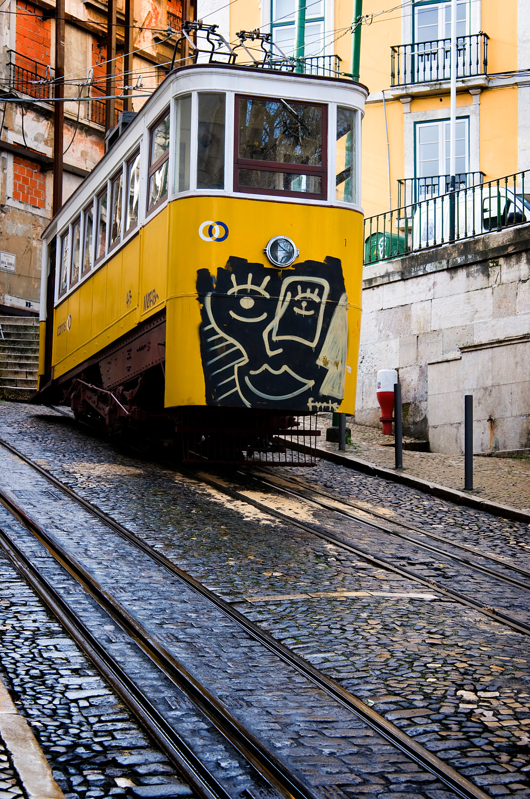 One of the funiculars which run up and down the steep streets of Lisbon Portugal. 