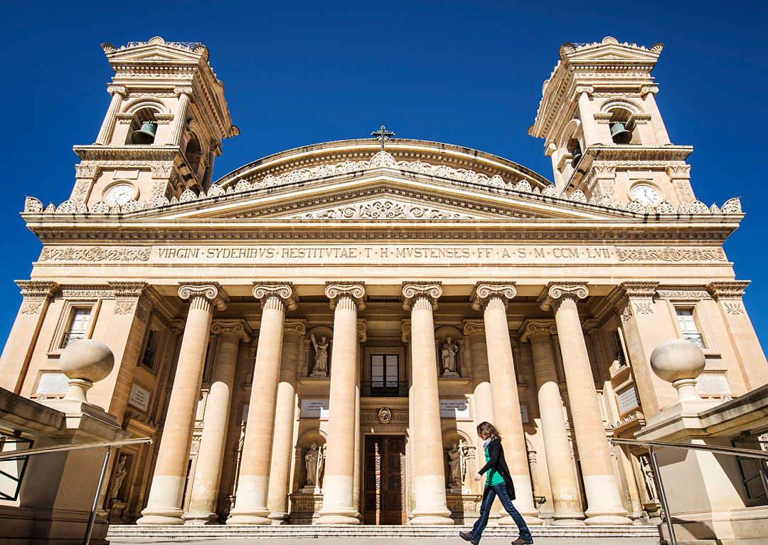 Facade of the Church of the Assumption of Our Lady (Also known as the Rotunda of Mosta or the Mosta dome). 