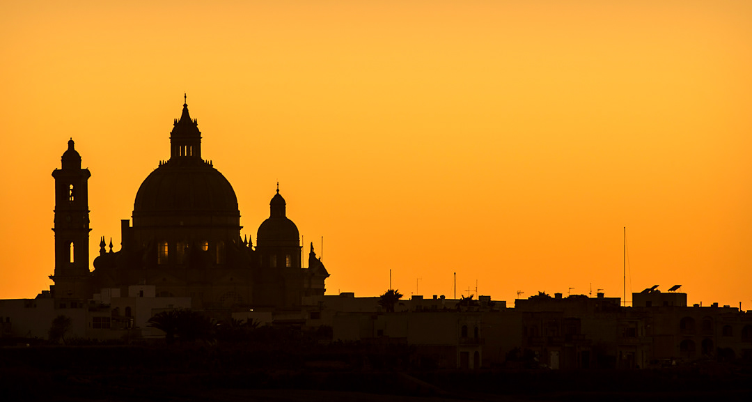 Xewkija, a village on Gozo island at sunset. 